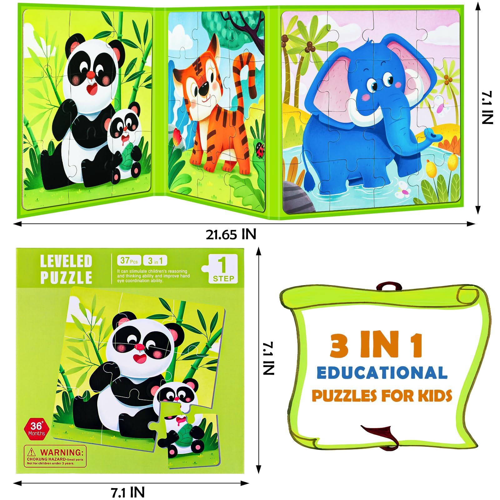 Magnetic Puzzle Book for Toddlers Ages 3-5 | 3-in-1 Animal Learning Toys | Montessori Educational Travel Games for Boys & Girls | Perfect for Preschool Activities, Road Trips & Airplane Entertainment