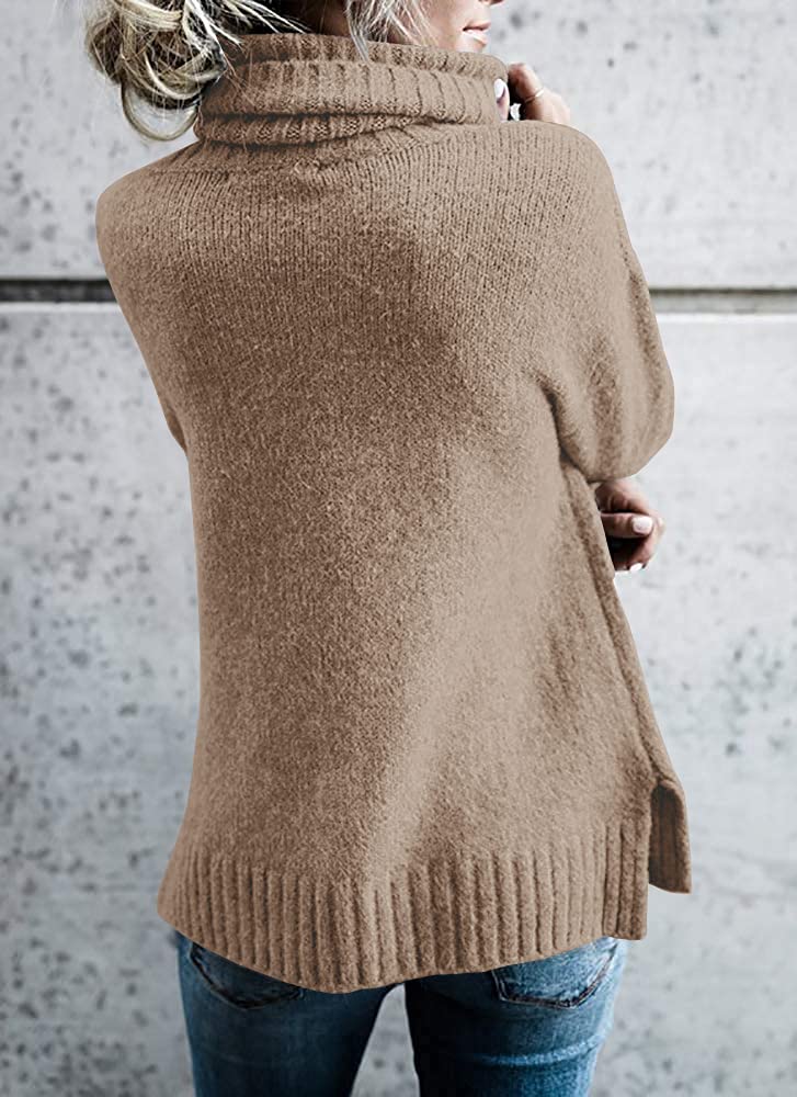 FISACE Women's Oversized Turtleneck Pullover Sweater - Cable Knit Long Sleeve Casual Sweater Top for Fall & Winter - Cozy Office Wear, Date Night Outfit, Holiday Fashion