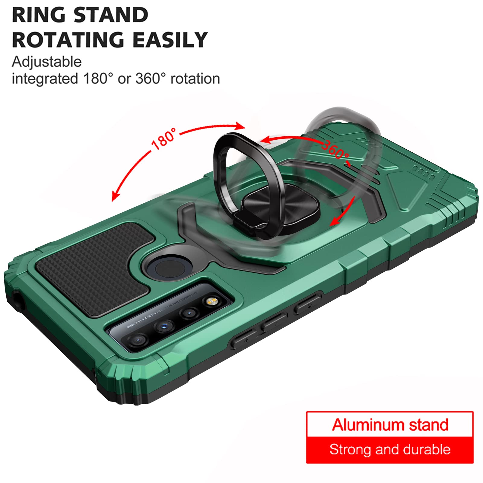 Ailiber Rugged Case for TCL 30 XE 5G & TCL 20R 5G - Military Grade Shockproof Protective Cover with Built-in Ring Kickstand & Screen Protector, Compatible with Magnetic Car Mount (Green) - Perfect for Outdoor Adventures, Work & Daily Use