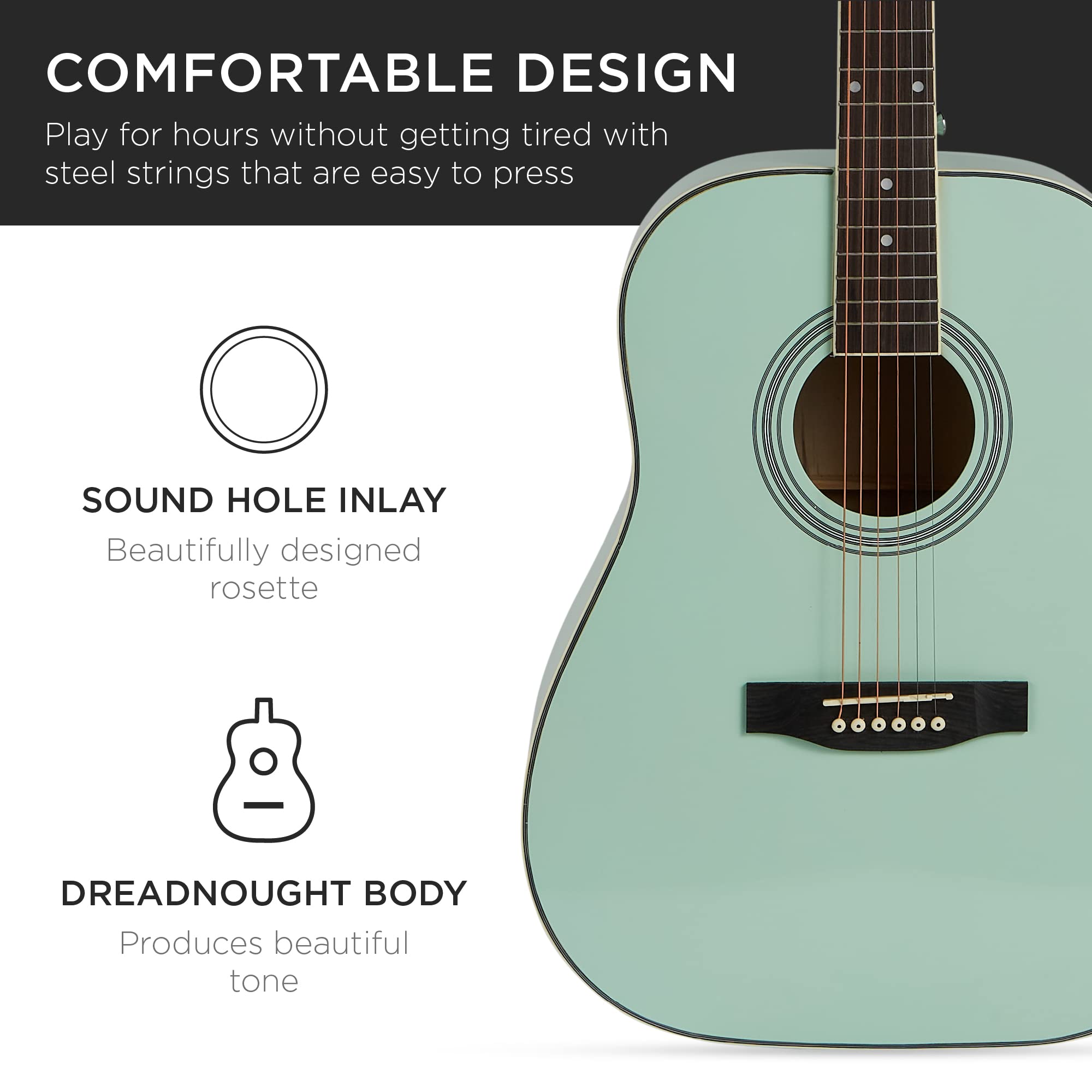 Best Choice Products 41-inch Full Size Beginner Acoustic Guitar Starter Set with Gig Bag, Strap, Capo, Extra Strings & Picks - SoCal Green | All Wood Construction for Rich Sound | Perfect for Beginners, Campfires & Home Performances