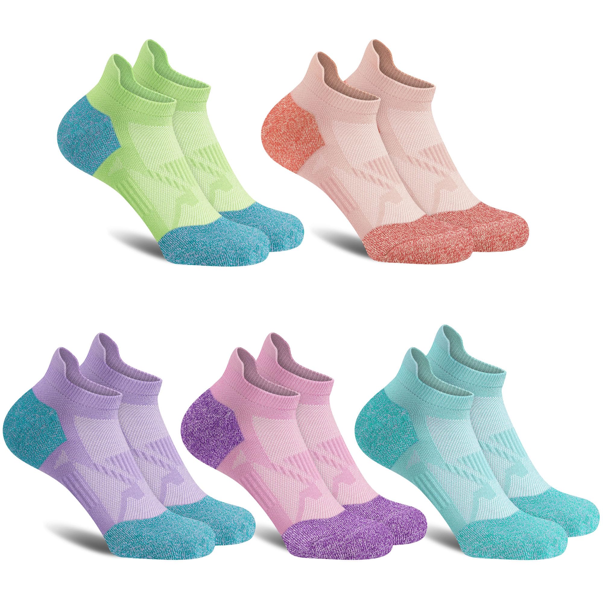 Gonii Women's No Show Ankle Socks - 5-6 Pairs Breathable Running Athletic Socks with Compression & Cushioning - Perfect for Workouts, Jogging & Daily Wear