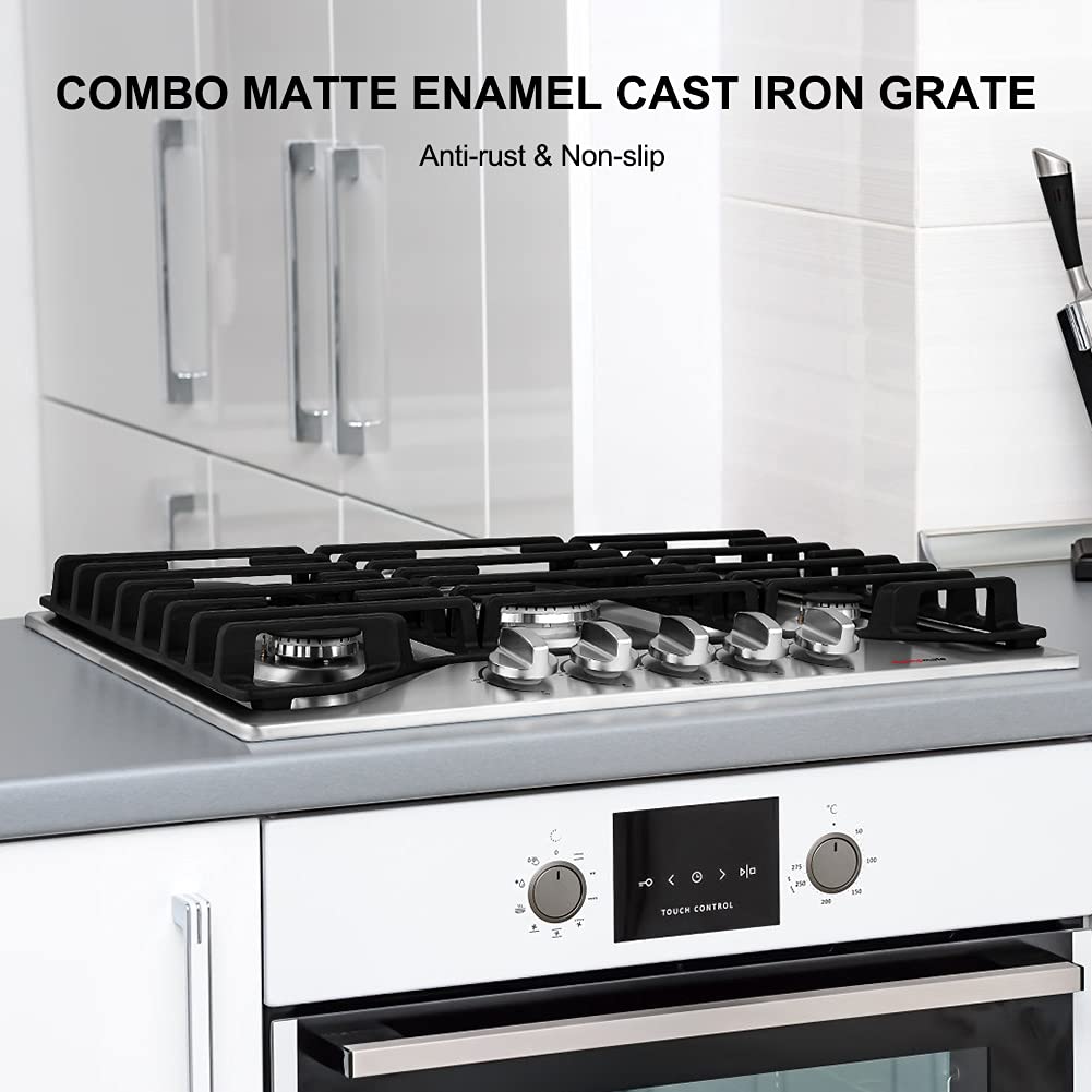 30 Inch Built-In Gas Cooktop - 5 High Efficiency SABAF Burners with Flame Out Protection | 304 Stainless Steel Gas Stove | NG/LPG Convertible | CSA Certified | Perfect for Modern Kitchens & Professional Cooking