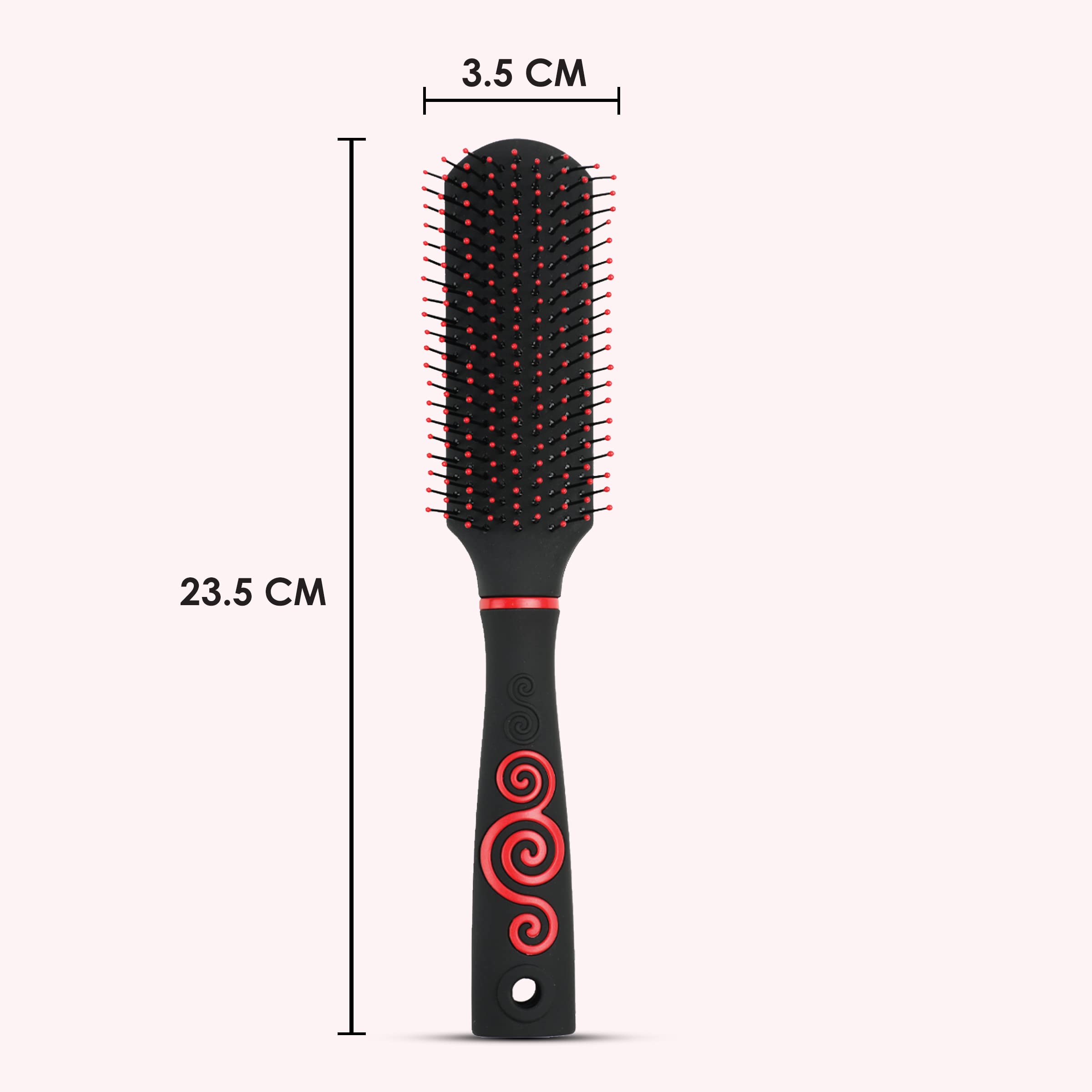 Agaro Royal Flat Hair Brush with Strong Flexible Nylon Bristles & Anti-Static Tips - Volumizing & Detangling Brush for Men & Women (Black/Red) - Perfect for Styling, Smoothing & Back Brushing at Home or Salon