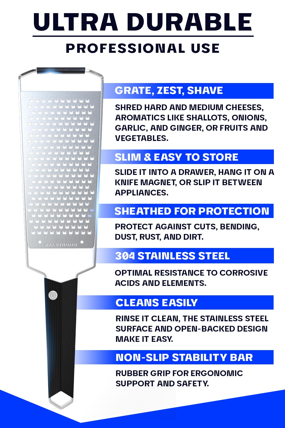 Premium Stainless Steel Wide Cheese Grater - Coarse Shredding for Hard Cheeses | Dalstrong Professional Kitchen Tool | Perfect for Pasta, Pizza & Salad Toppings