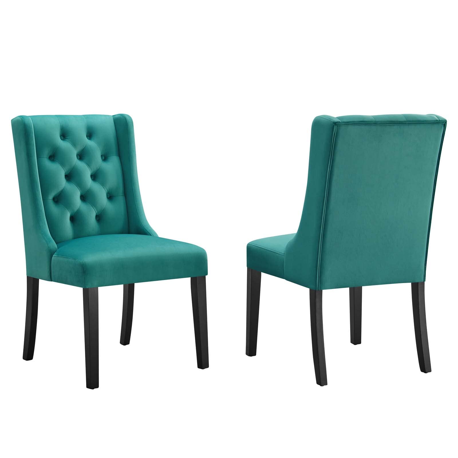 Modway EEI-5013-TEA Baronet Performance Velvet Dining Chairs - Set of 2, Teal Blue - Modern Upholstered Side Chairs for Kitchen, Dining Room, or Breakfast Nook
