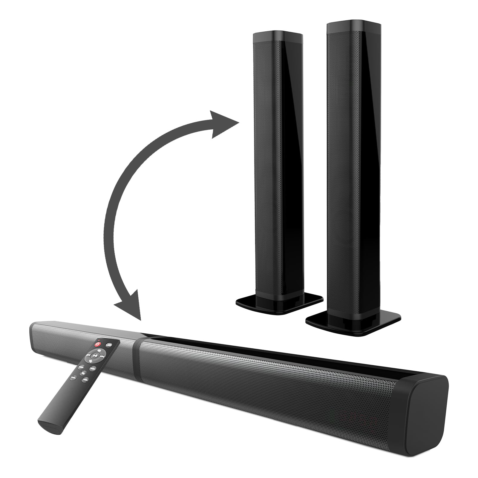 Premium 40W 2.1 Channel Bluetooth 5.0 Soundbar for Smart TV - Wireless & Wired Home Theater Speaker System with HDMI-ARC/Optical/AUX, Detachable Design for Enhanced Audio - Perfect for Movie Nights & Gaming Setup