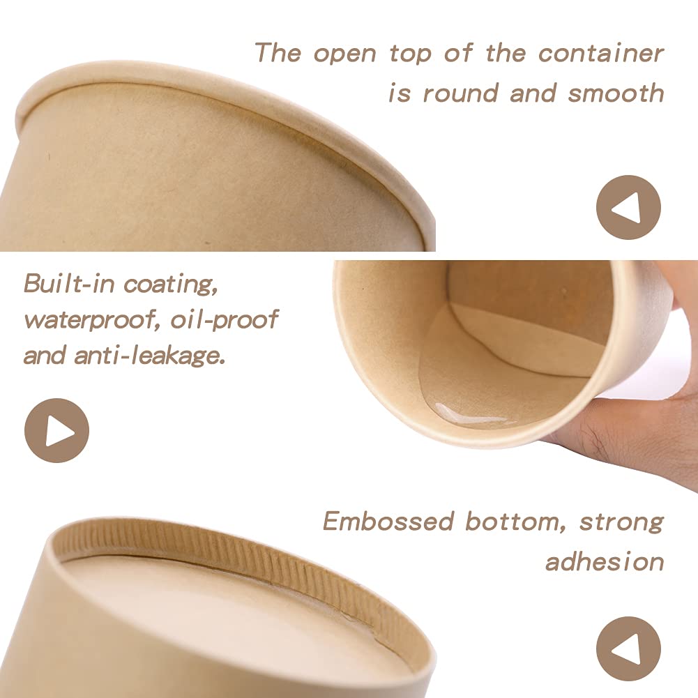 50 Pack 8 oz Disposable Paper Soup Cups with Lids - Eco-Friendly Ice Cream Containers, To-Go Food Bowls for Soup, Frozen Yogurt, Desserts - Perfect for Parties, Picnics & Takeout Meals