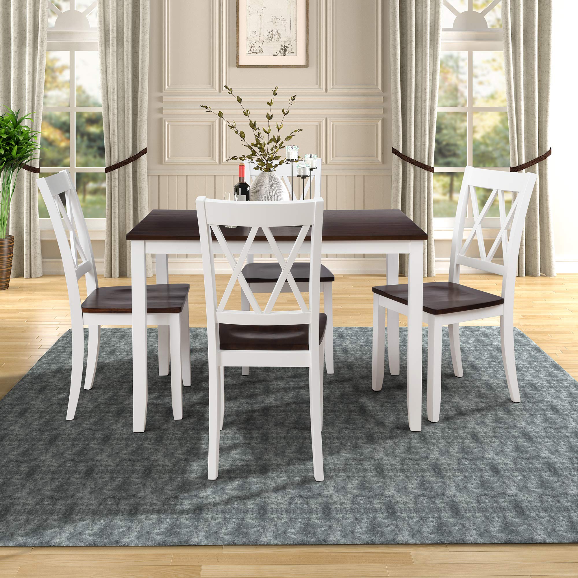 Bellemave 5-Piece Wooden Dining Table Set - Rustic Country Kitchen & Dining Room Furniture with Chairs - Perfect for Family Meals, Entertaining Guests & Small Space Dinettes (White)