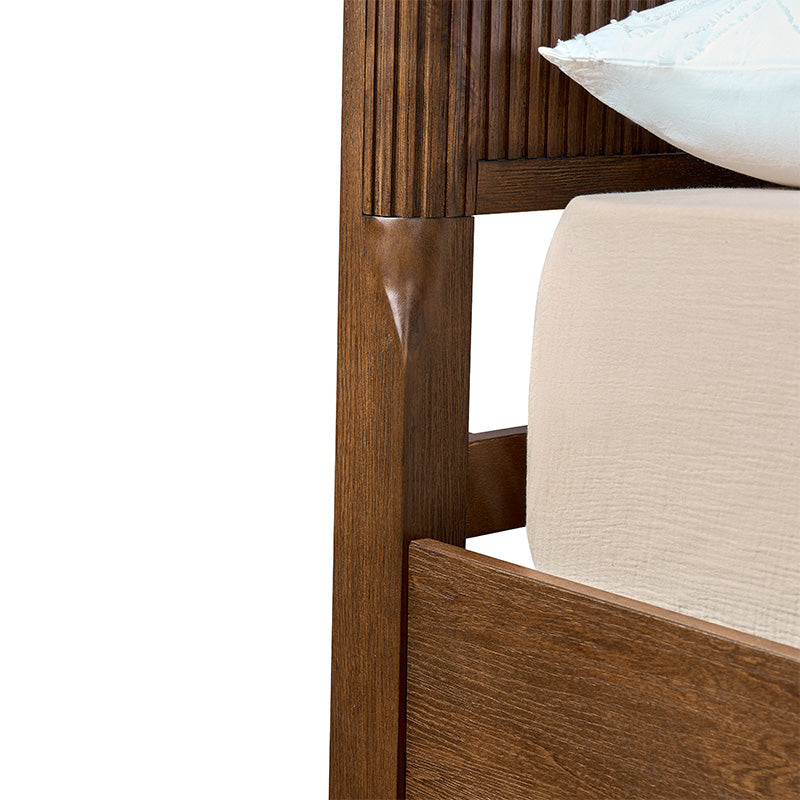 Modern Fluted Solid Wood Bed with Oak Texture – Elegant & Durable Bedroom Furniture for Home Decor | Perfect for Master Bedroom, Guest Room & Apartment