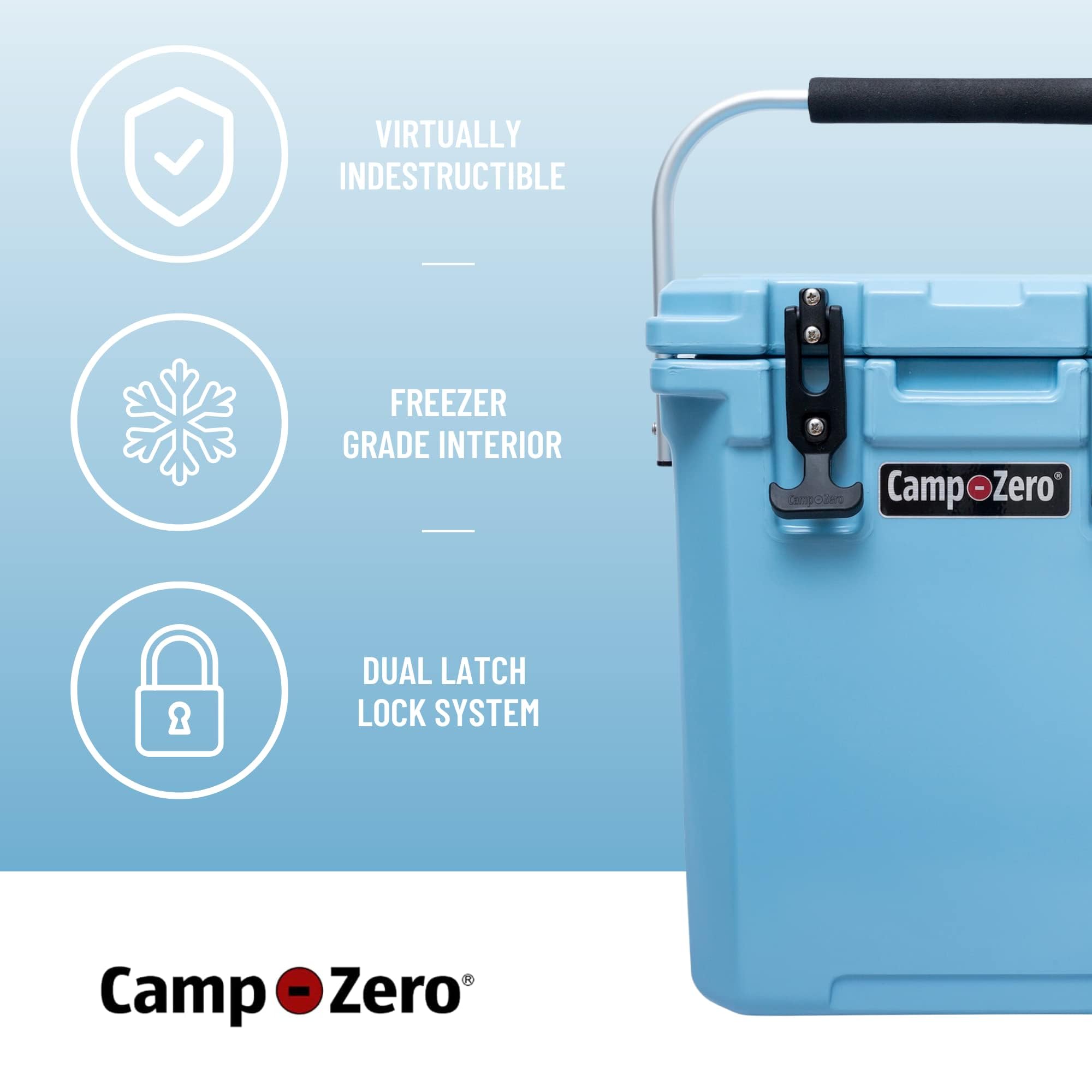 CAMP-ZERO 16L/16.9 Quart Portable Hard Cooler with Divider - Insulated Cooler for Drinks, Wine Bottles & Food - Perfect for Beach, Picnics, Camping, Boating & Travel - Features 2 Molded Cup Holders & Foldable Aluminum Handle - Keep Beverages Cold for Outdoor Adventures