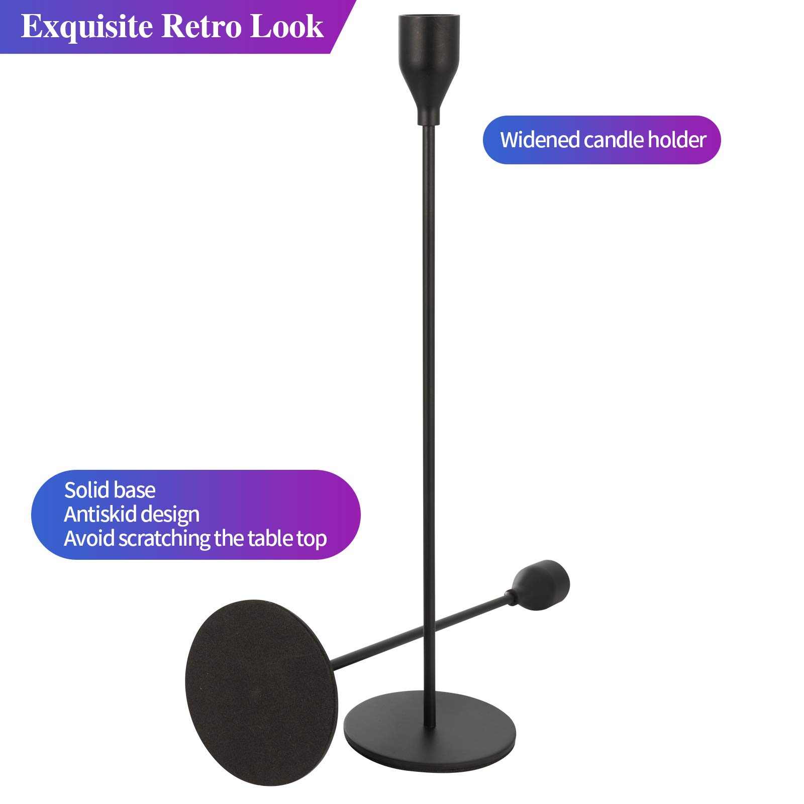 Anndason Set of 3 Black Taper Candle Holders - Elegant Decorative Candlesticks for Home Decor, Wedding Centerpieces, Dining Table, Party & Anniversary Decorations - Perfect for Romantic Dinners & Holiday Tablescapes