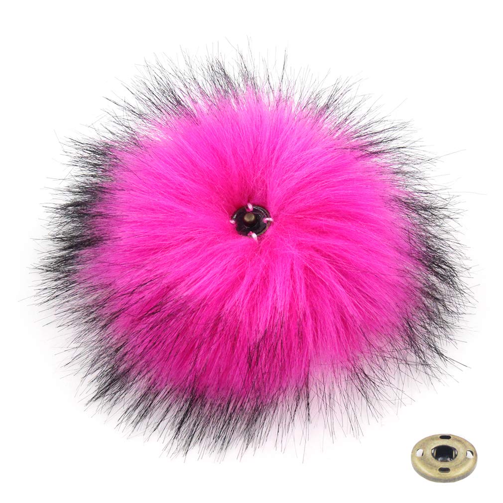 Fluffy Faux Raccoon Fur Pom Poms - 6 Inch Pack of 12 for Knitting, Hat & Garment Accessories - Hot Pink - Perfect for DIY Crafts, Winter Hats & Fashion Embellishments