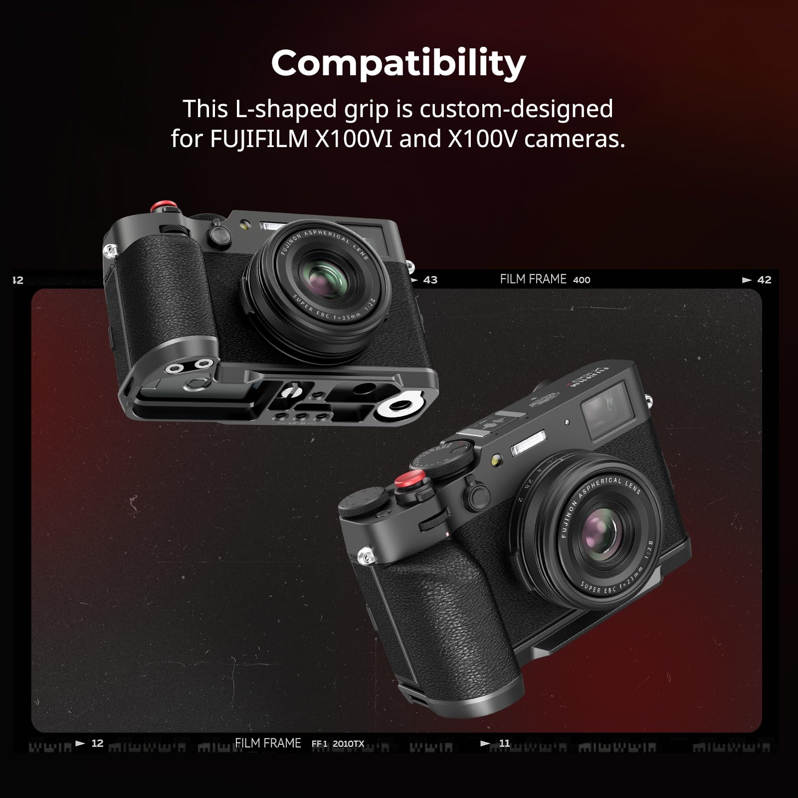 SmallRig X100VI / X100V L-Shape Handgrip with Quick Release Arca Plate - Lightweight Silicone Side Handle, Shutter Button & Hot Shoe Cover for FUJIFILM X100VI / X100V Cameras (Black) - Perfect for Travel, Street & Portrait Photography - Model 4556