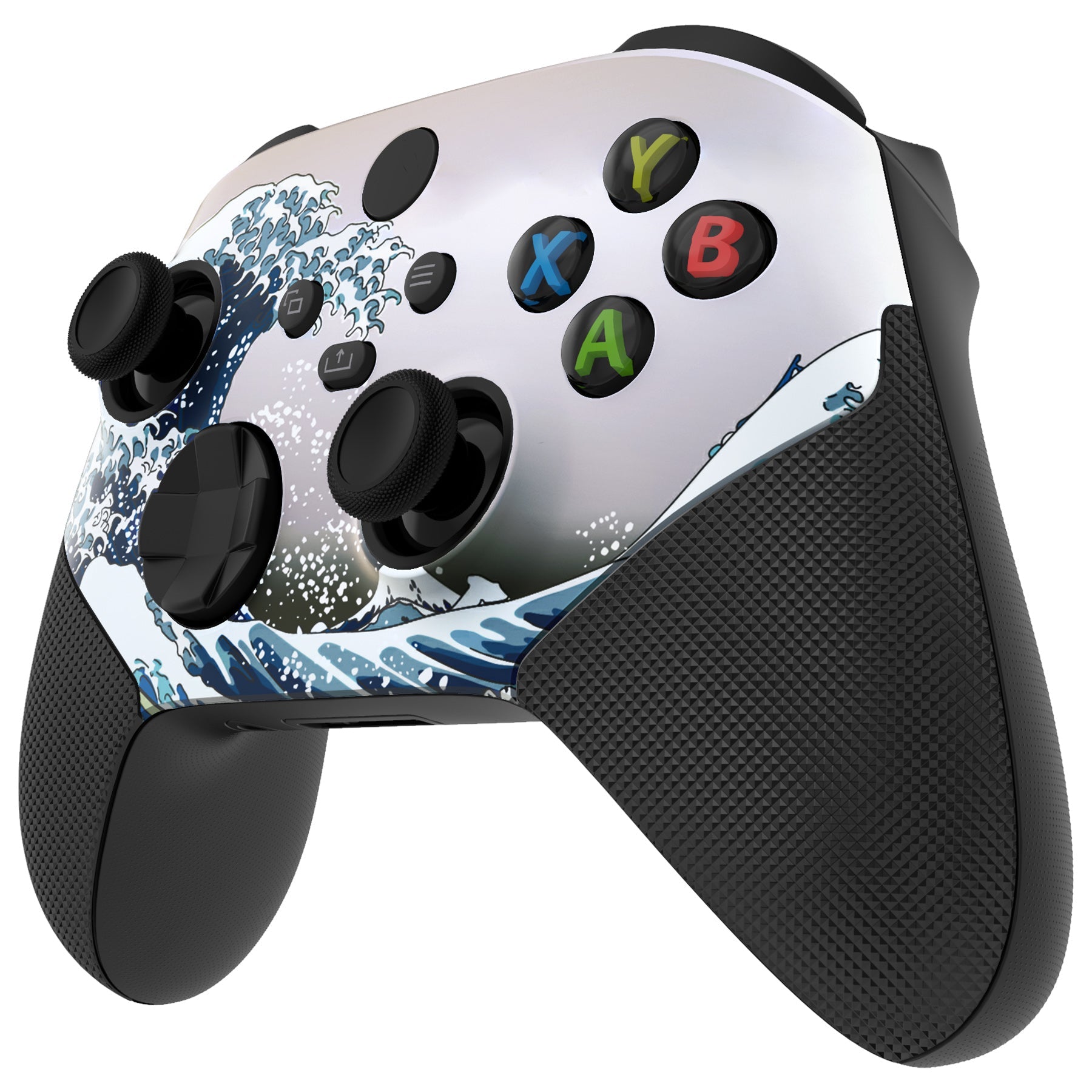 eXtremeRate ASR Performance Rubberized Grip Front Housing Shell with Accent Rings for Xbox Series X & S Controller - The Great Wave Design | Enhanced Gaming Comfort for Long Play Sessions