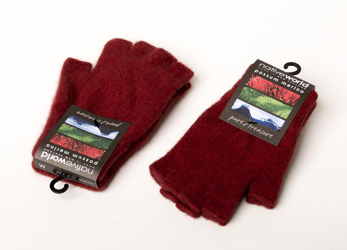 Berry Red #2 Fingerless Gloves - Warm Possum Merino Wool Blend for Women & Men - NX103 - Perfect for Winter, Cycling, and Outdoor Activities