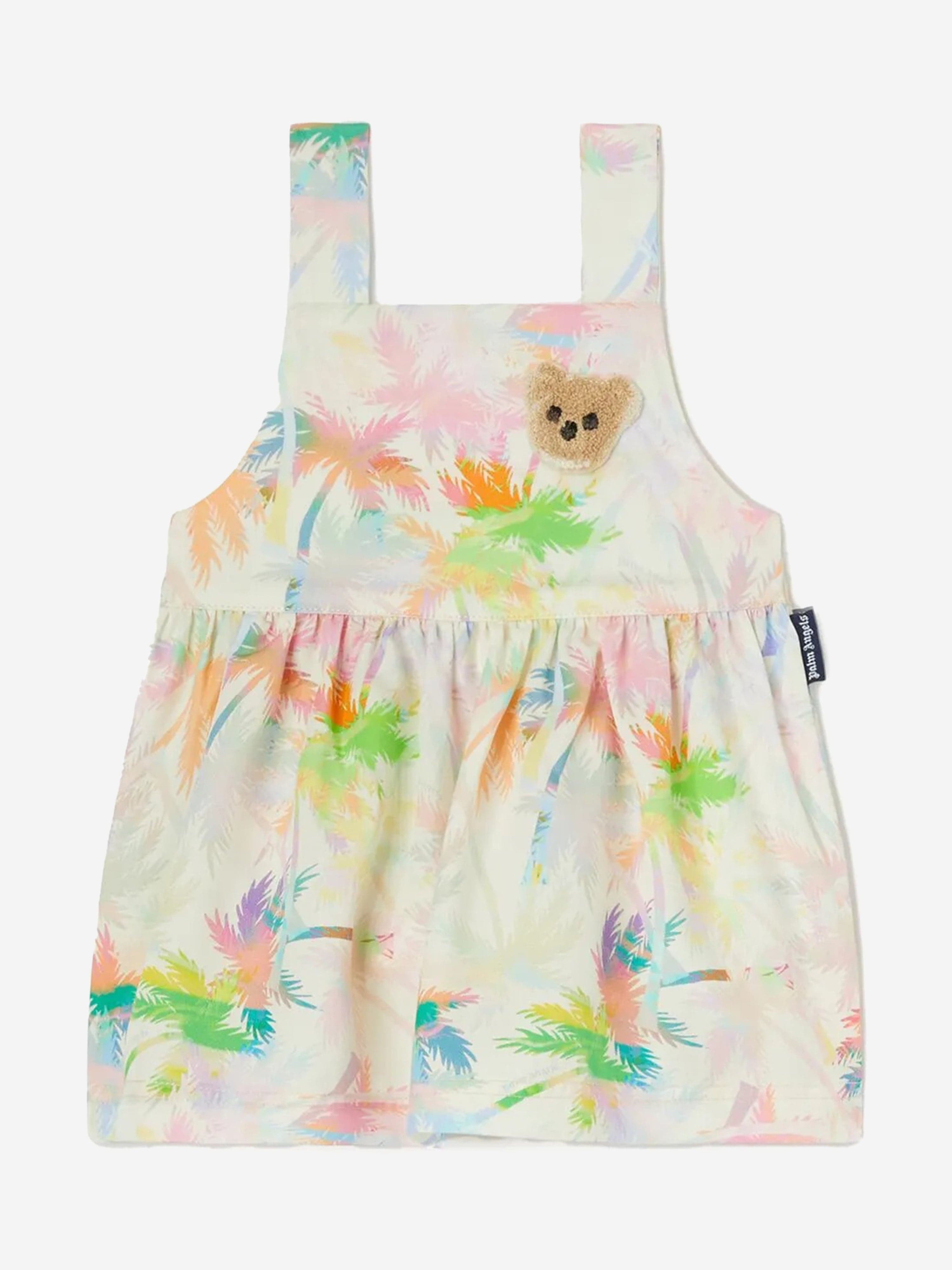 Baby Girls AOP Palms Strap Dress in Ivory - Cute Summer Outfit for Beach, Party & Photoshoot
