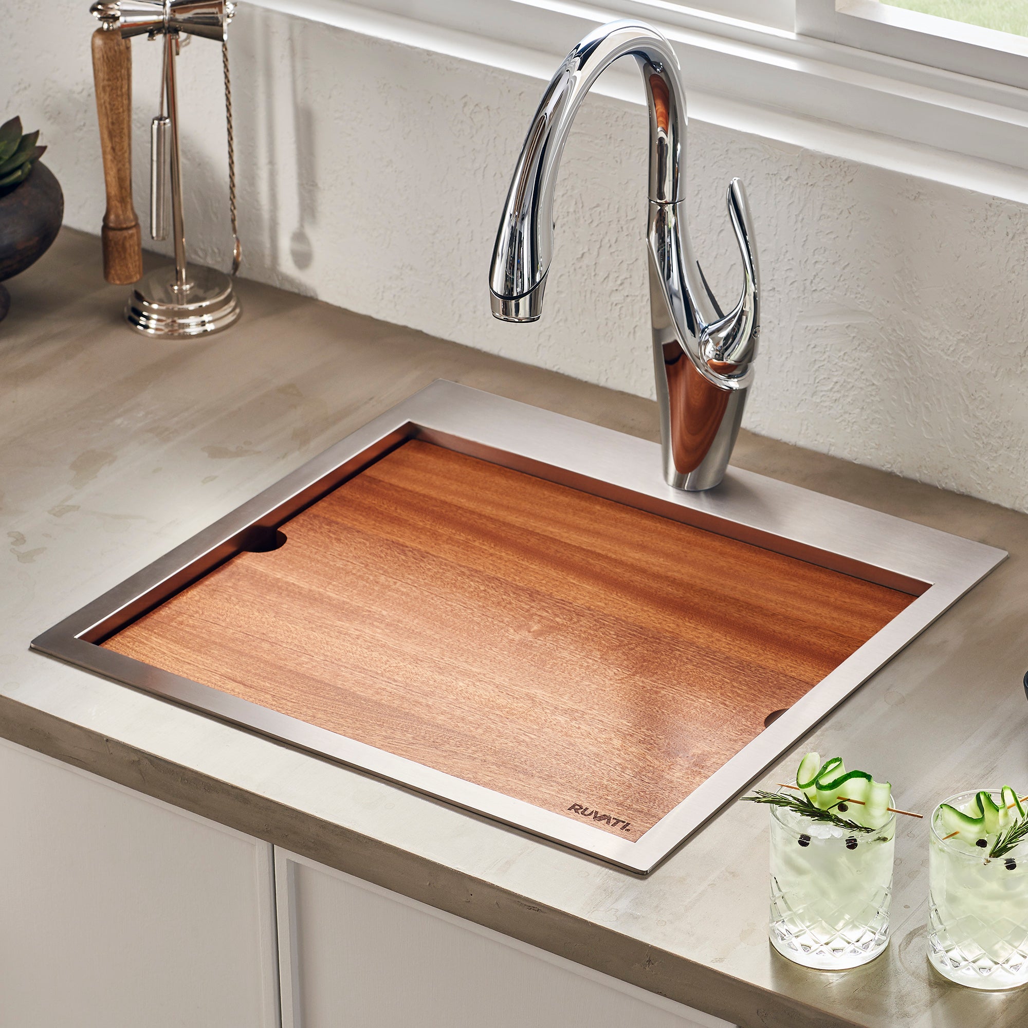 19 x 16 Inch Solid Wood Replacement Cutting Board Sink Cover for RVH8221 Workstation Sink | Extra Counter Space & Food Prep Surface for Kitchen, RV, Camper, or Small Space Living
