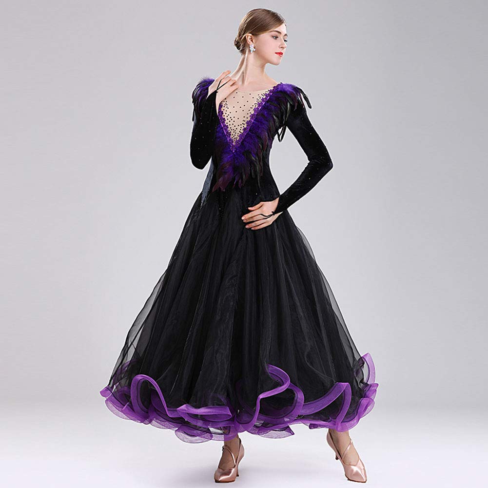 Elegant Ballroom Dance Dress for Women - Feather Big Swing Collar Competition Dress - Perfect for Latin, Standard & Swing Dancing Events
