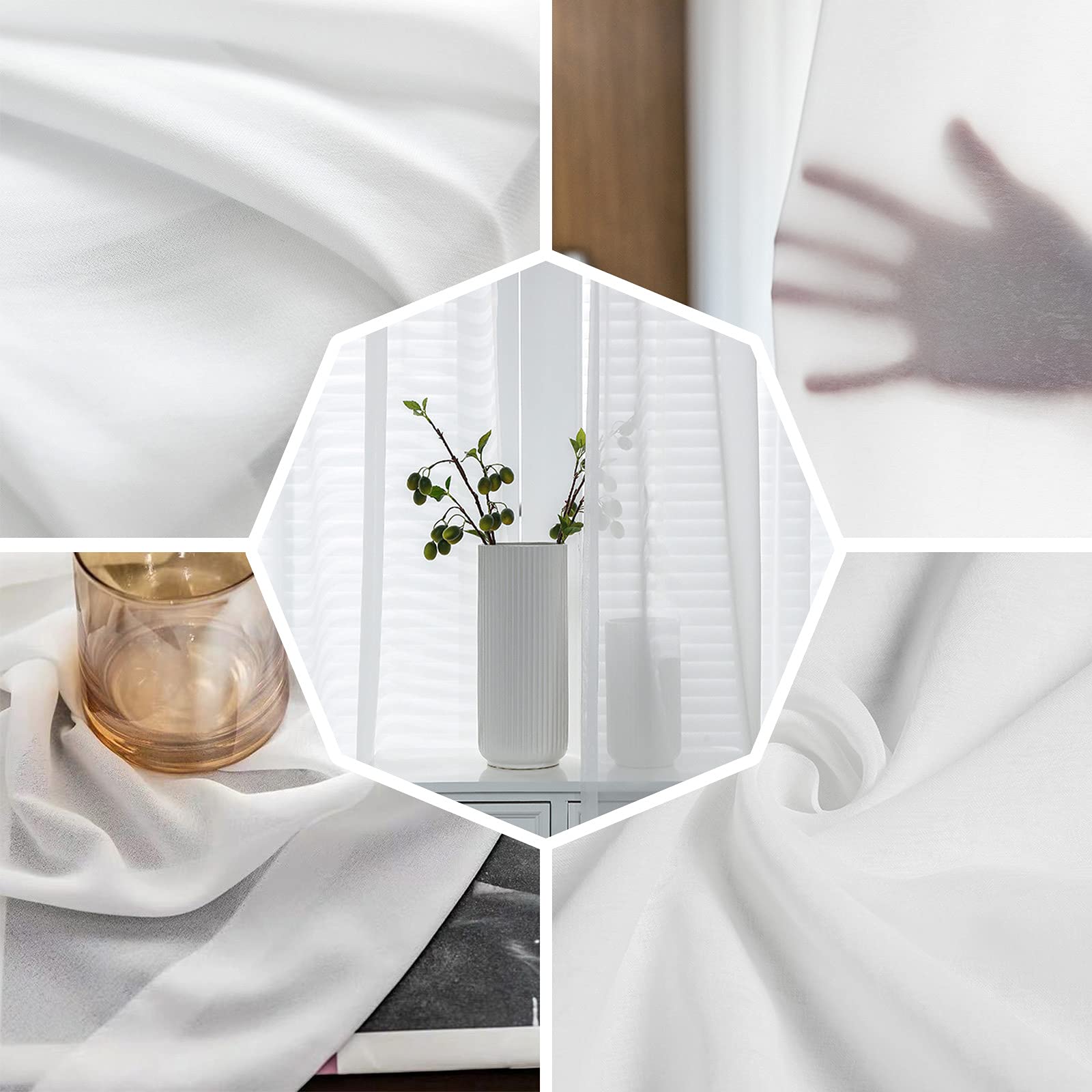 Tropical Sea Beach Semi-Sheer Window Curtains 45 Inch - Ocean Seaside Scenic Voile Drapes with Rod Pocket, Set of 2 Panels for Kitchen, Bedroom & Living Room - Ocean Wave Design | Perfect for Coastal Decor, Beach House Style & Vacation Home Ambiance