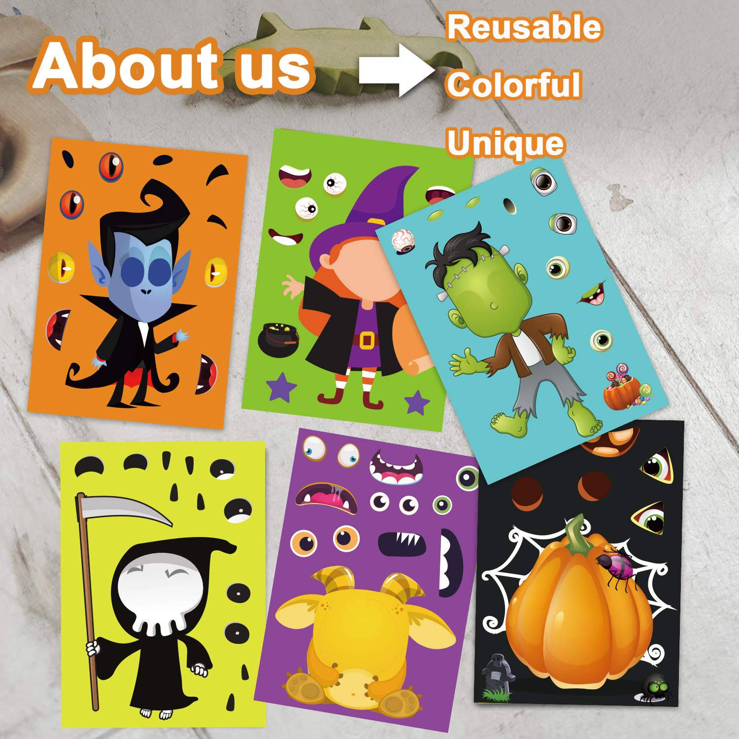 Funnlot Halloween Stickers 30PCS for Kids - DIY Jack-O-Lantern Face Stickers for Classroom & Party