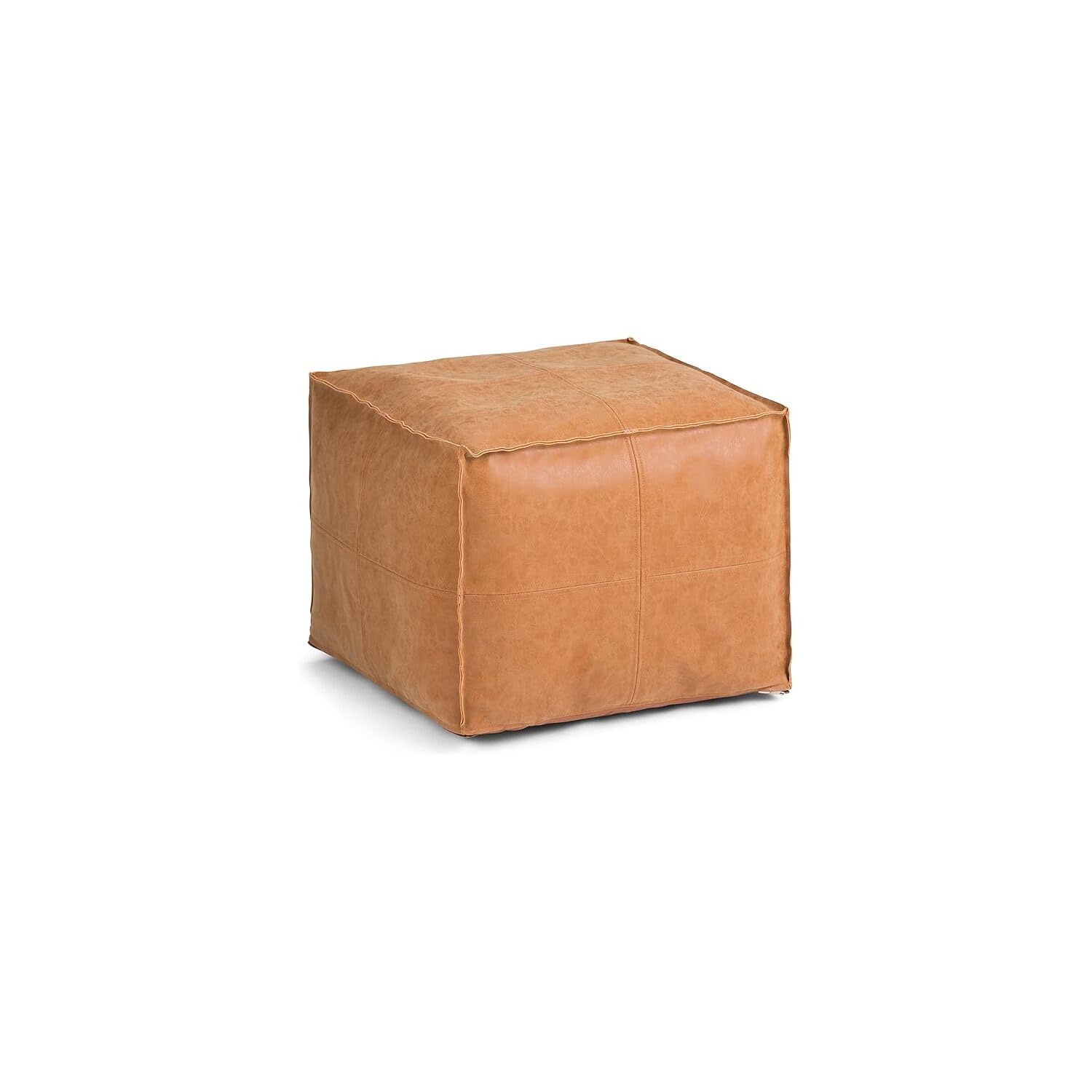 SIMPLIHOME Brody Boho Square Pouf Ottoman - Distressed Brown Vegan Faux Leather Footrest Stool for Living Room, Bedroom, Nursery - Perfect for Relaxing, Extra Seating & Home Decor