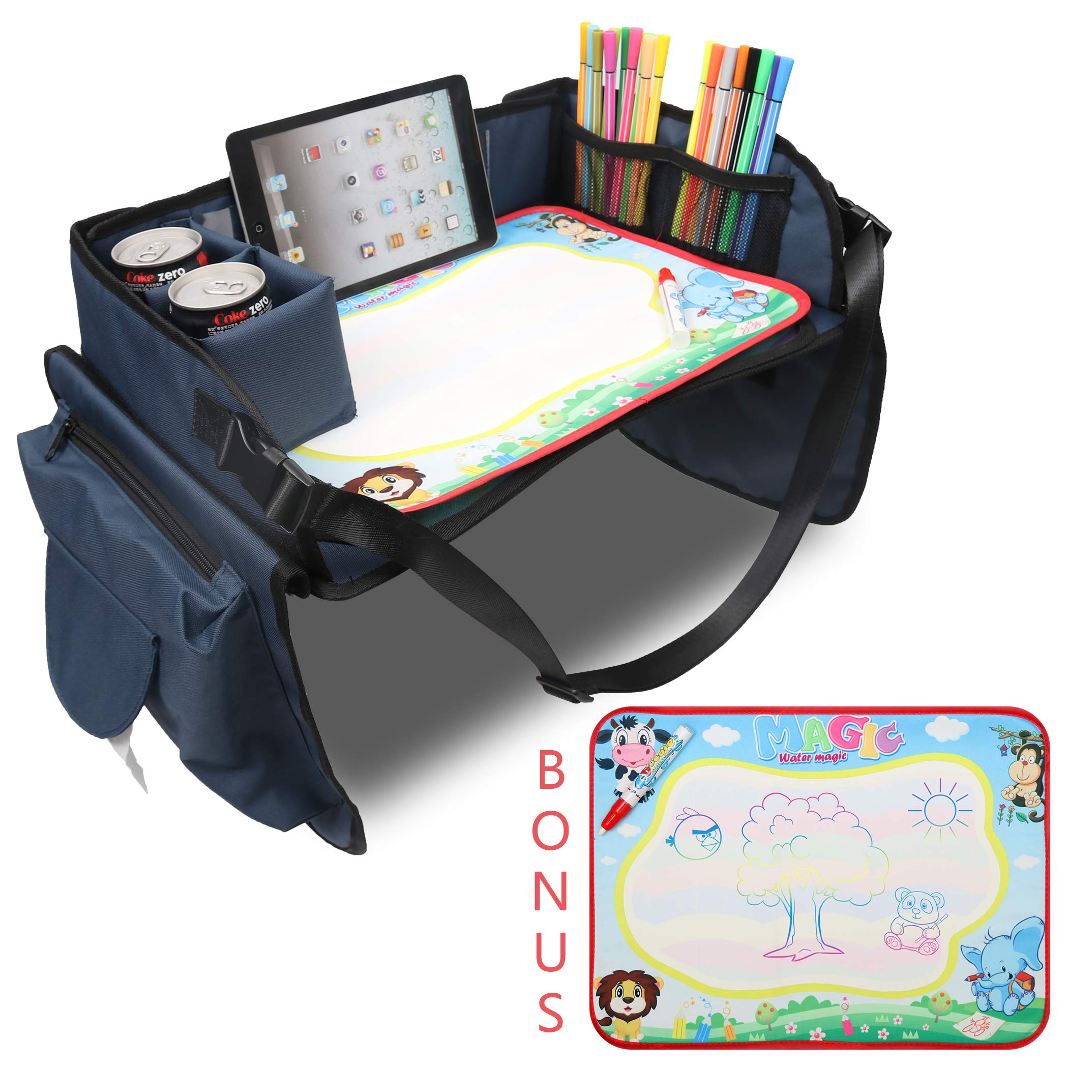 **Becko Kids Travel Tray - Portable Foldable Activity Table with Doodle Mat for Car Seat, Stroller & Airplane - Snack & Game Tray for Road Trips, Flights & Family Travel**    *(Perfect for keeping toddlers entertained during long car rides, flights, or restaurant outings!)*