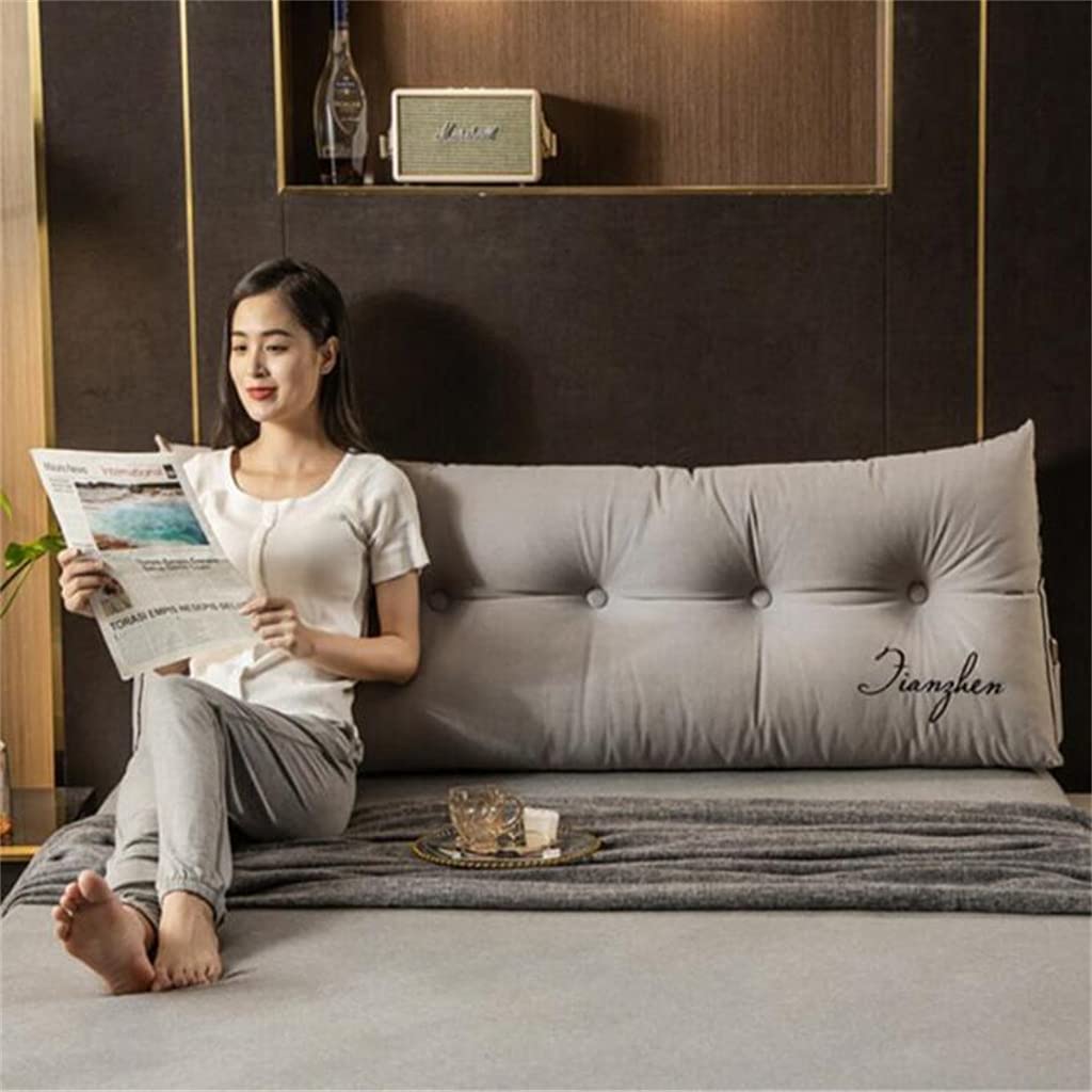 Comfortable Filled Cotton Triangular Wedge Cushion - 70inch/180cm Grey Bed Backrest & Sofa Support Pillow with Removable Washable Cover | Perfect for Reading, Lounging, Daybeds & Headboard Support