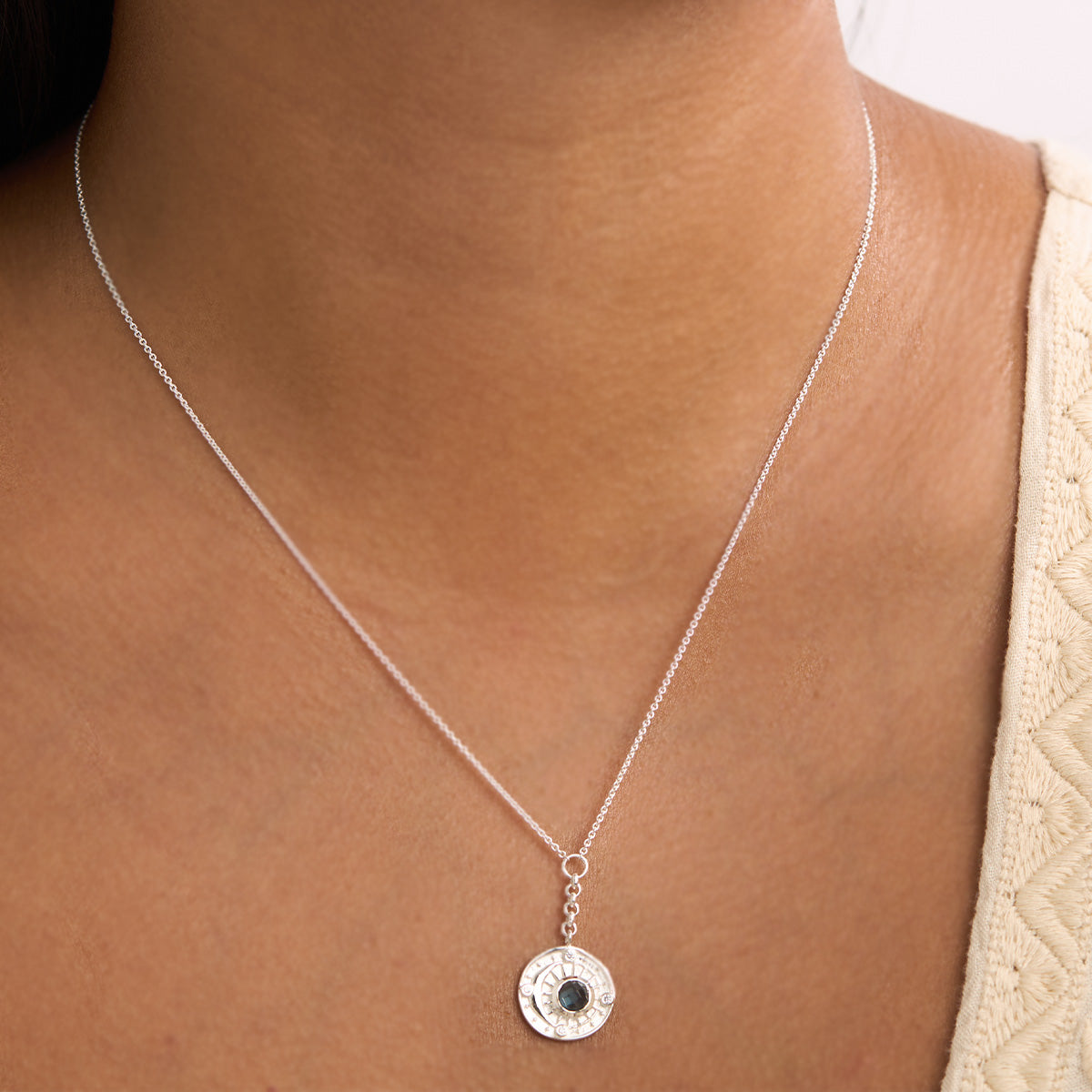 Celestial Amulet Blue Topaz Necklace - Elegant Sterling Silver Pendant for Women | Perfect for Gifts, Weddings & Everyday Wear