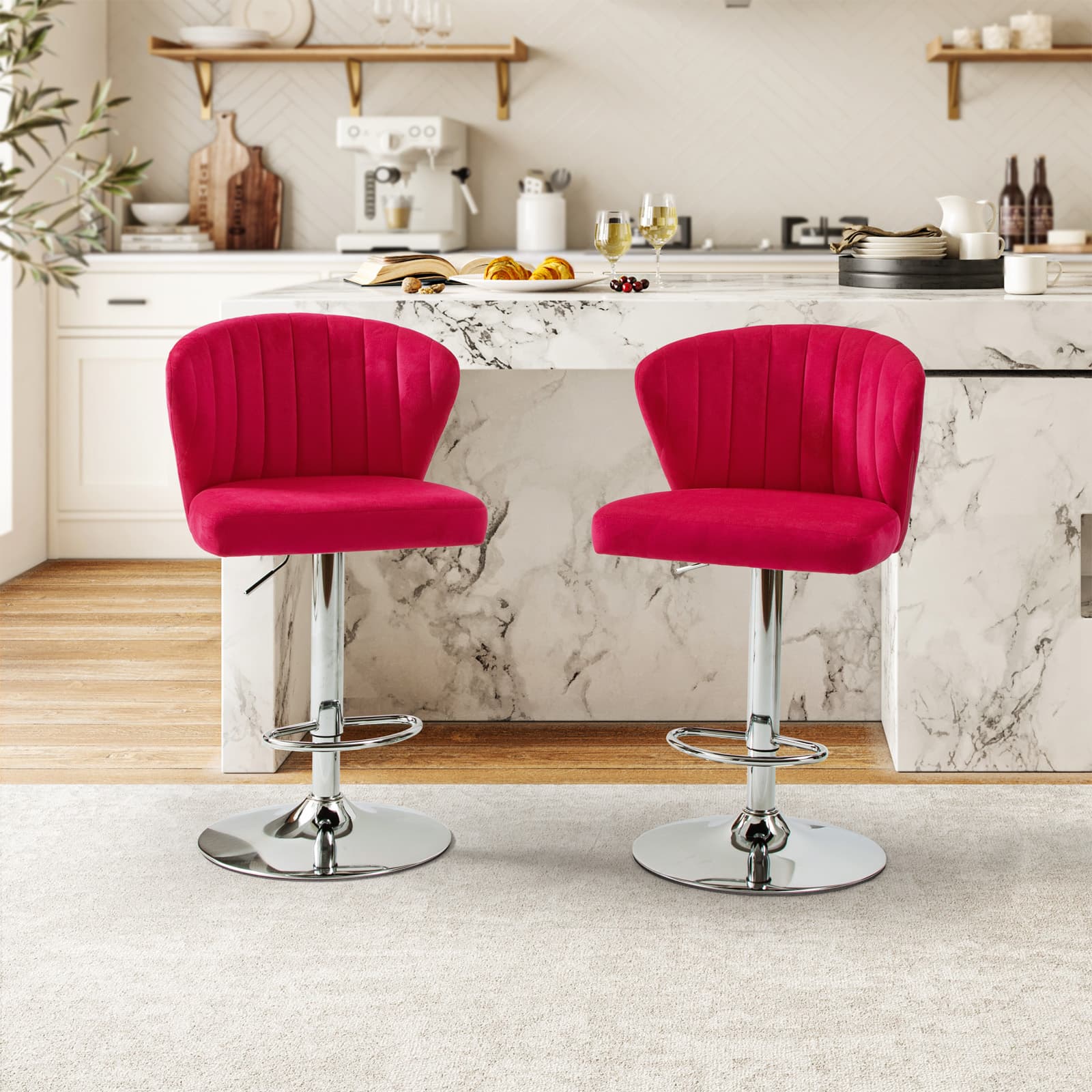 Geoff Modern Adjustable Swivel Bar Stool - Height Adjustable Kitchen Island Stool with 360° Rotation for Home, Office & Cafe Use
