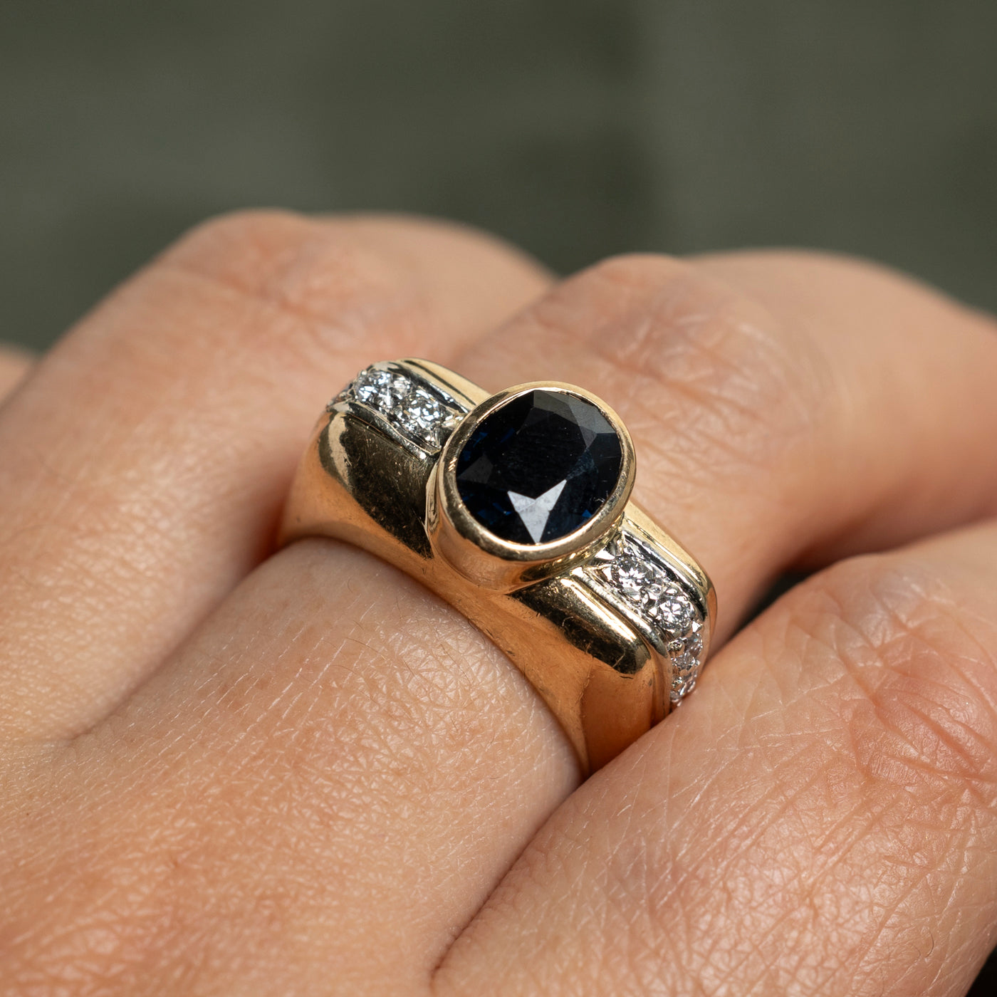 Exquisite Bezel Set Sapphire & Diamond Cocktail Ring - 1.88ct Genuine Sapphire & 0.28ctw Diamonds - Size 8 - Perfect for Evening Parties, Weddings & Special Occasions