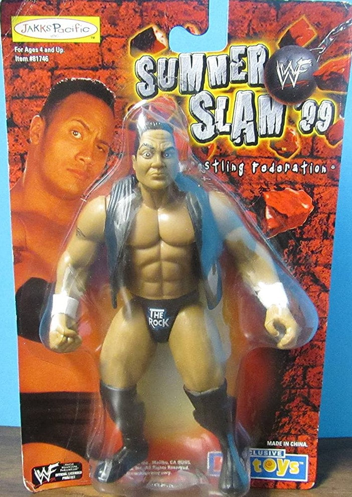 1999 WWF Jakks Pacific SummerSlam '99 KB Toys Exclusive The Rock Action Figure - Vintage Wrestling Collectible for Display & Play
