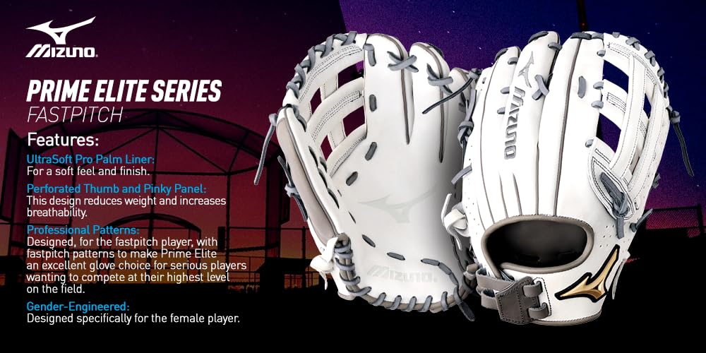 Mizuno Prime Elite Fastpitch Softball Glove Series I - Professional Oil Soft Plus Leather Glove with Finger Core Technology & Ultra Soft Pro Palm Liner | Perfect for Competitive Fastpitch Games, Training & Softball Practice