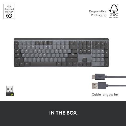 Logitech MX Mechanical Wireless Keyboard - Tactile Quiet Switches, Backlit Keys, Bluetooth/USB-C, Compatible with macOS, Windows, Linux, iOS & Android - Premium Metal Design in Graphite - Perfect for Office Work, Gaming & Programming