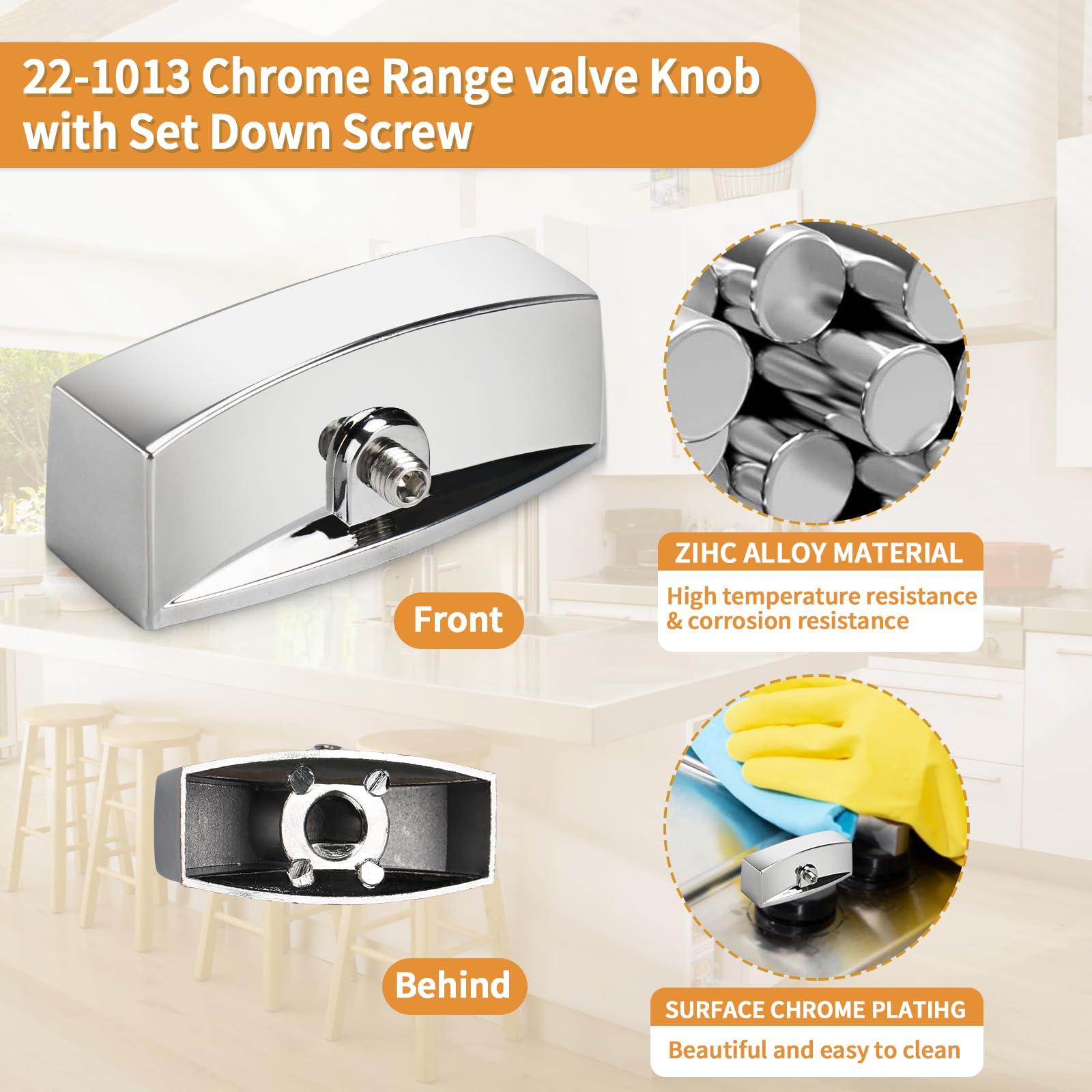 4-Pack Premium Chrome Range Valve Knobs - Compatible with Oven, Stove & Gas Stove, D-Shape Control Valve Replacement for Commercial Grills | Durable, Heat-Resistant for Home Kitchen & Restaurant Use