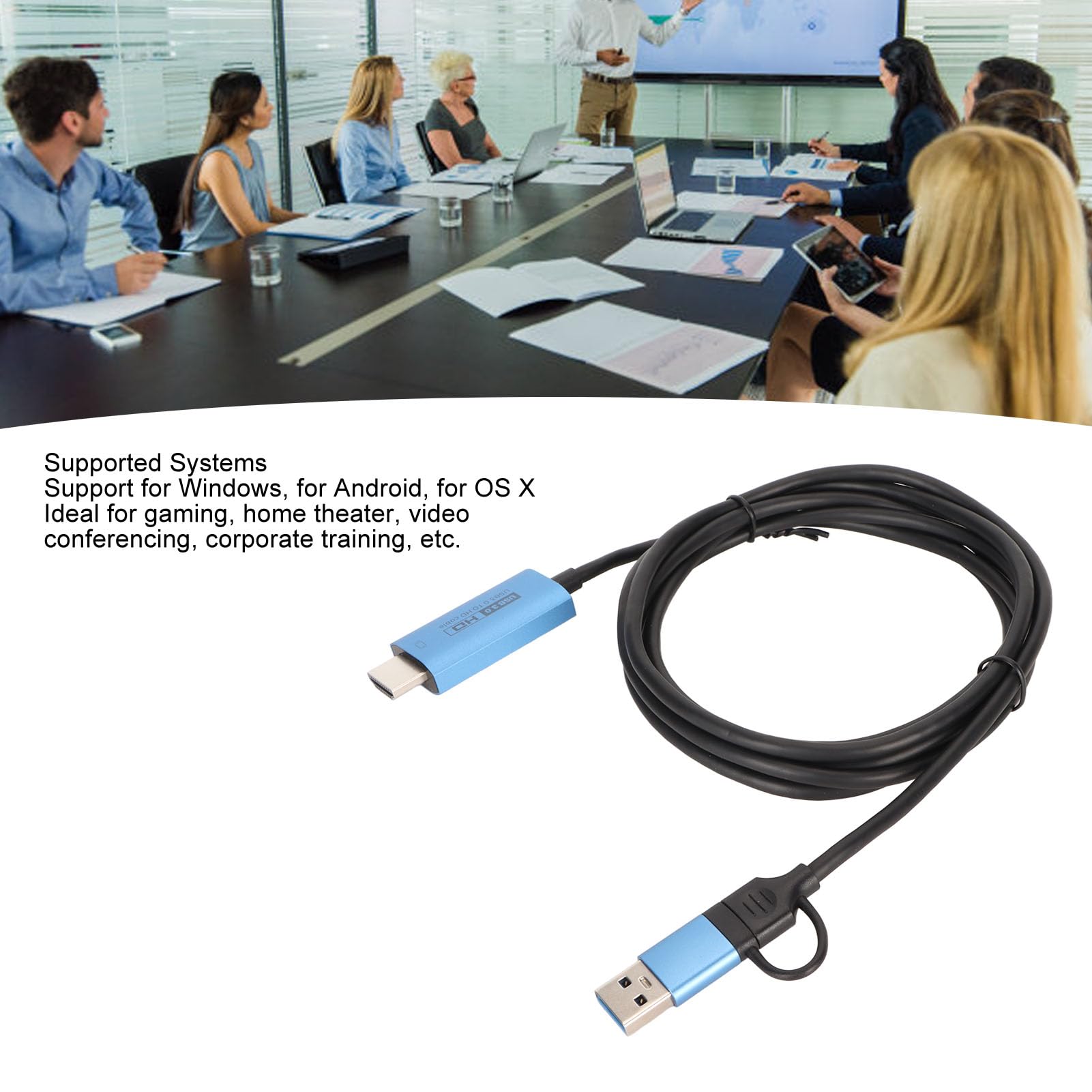 USB 3.0 to HDMI Adapter Cable | USB-C to HDMI Converter | 1080P HD Audio Video Cord for Mac, Windows, Android | 2M Length | Perfect for Home Office, Conference Presentations & TV Screen Mirroring