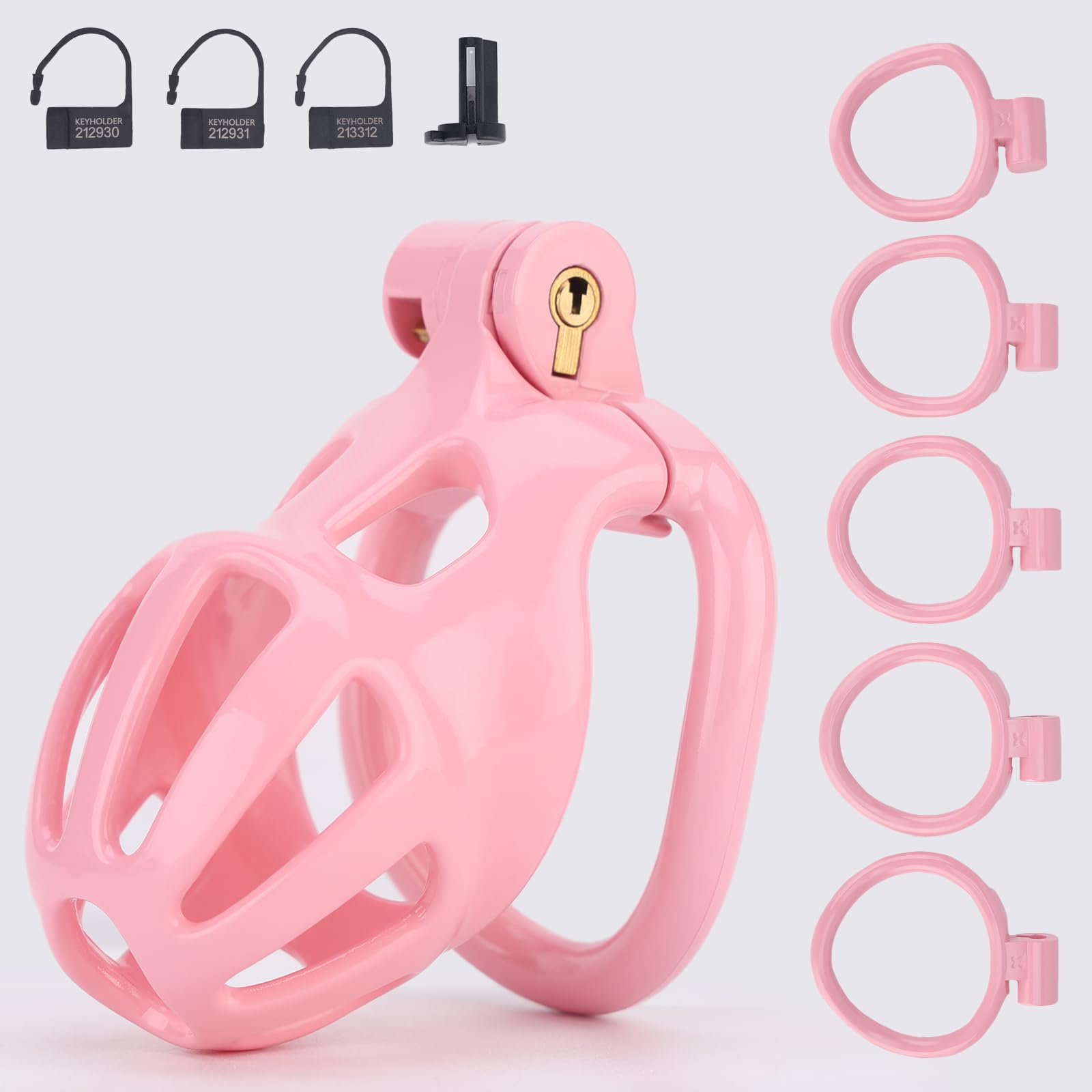 Lightweight Male Chastity Cage with 5 Adjustable Rings & Invisible Lock - Pink Bondage Device for Penis Exercise & Adult Play | Perfect for BDSM, Couples Play & Discreet Wear Under Clothing