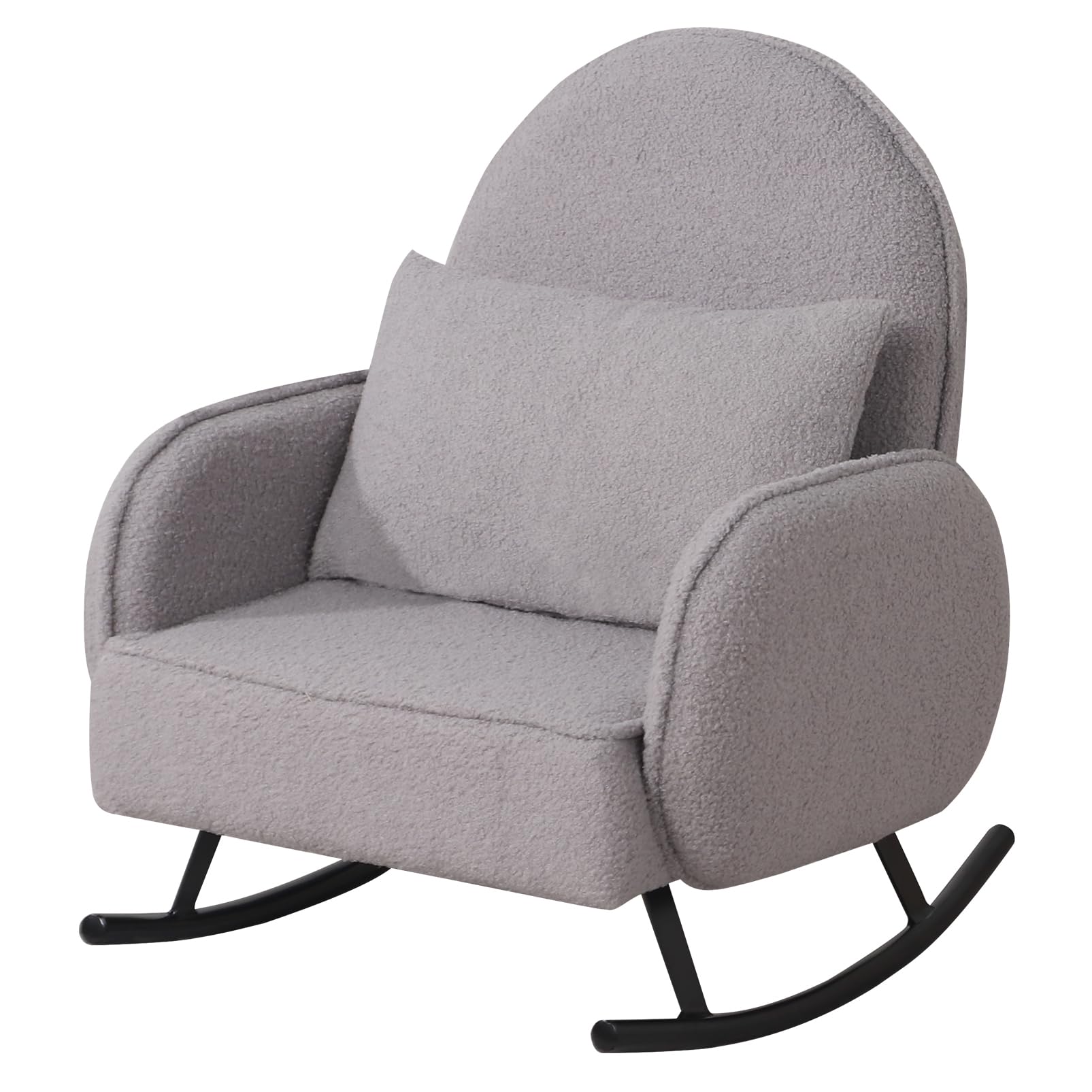 **Baby Rocking Chair with Sherpa Fabric & Metal Base - Toddler Armchair for Boys & Girls - Kids Sofa & Rocking Chair for Nursery, Playroom & Relaxation (Grey)**