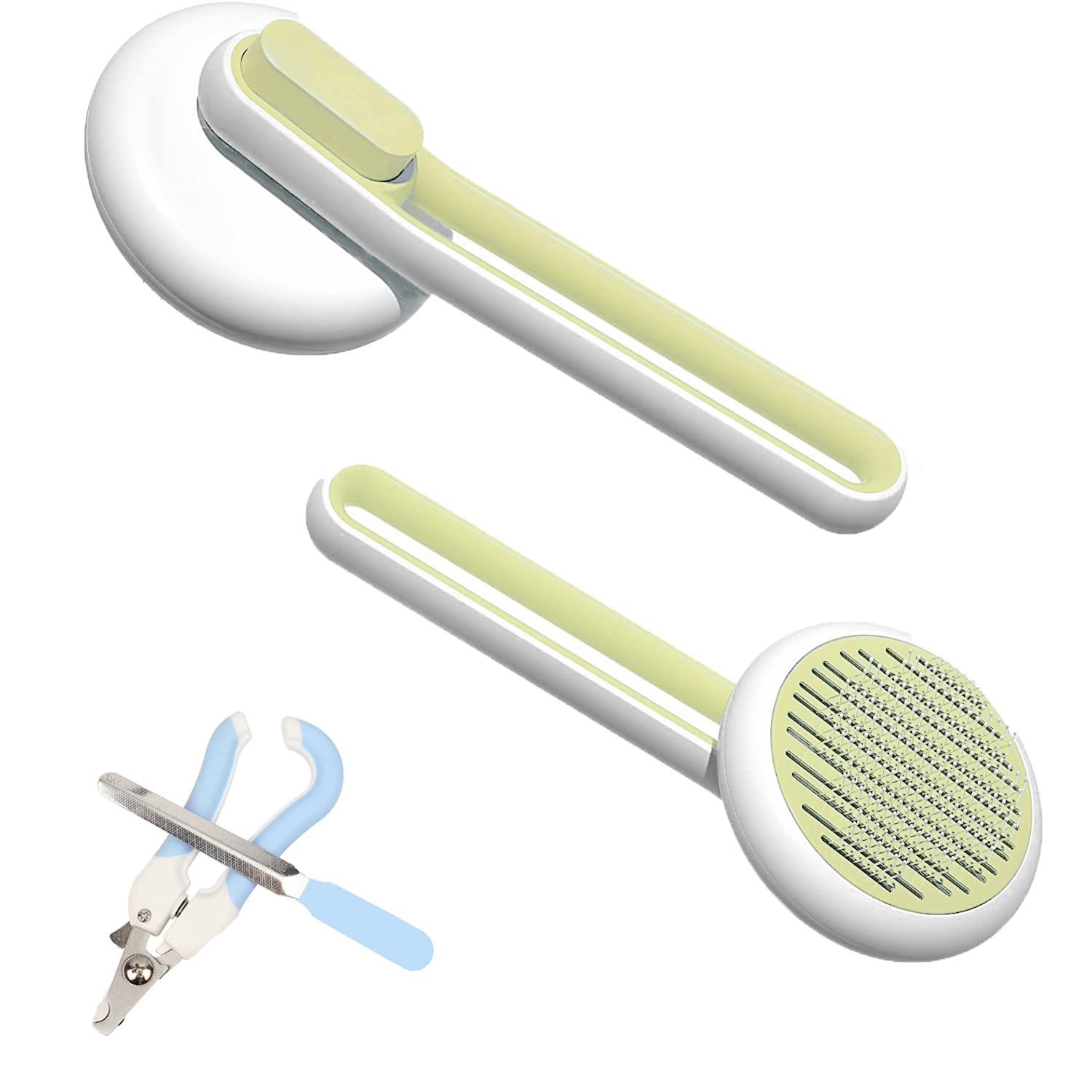 Self Cleaning Pet Brush for Dogs & Cats - Grooming & Shedding Tool for Short & Long Hair, Massage Brush Removes Loose Undercoat (Includes Nail Clippers & File) - Perfect for Home Grooming & Pet Bonding Time