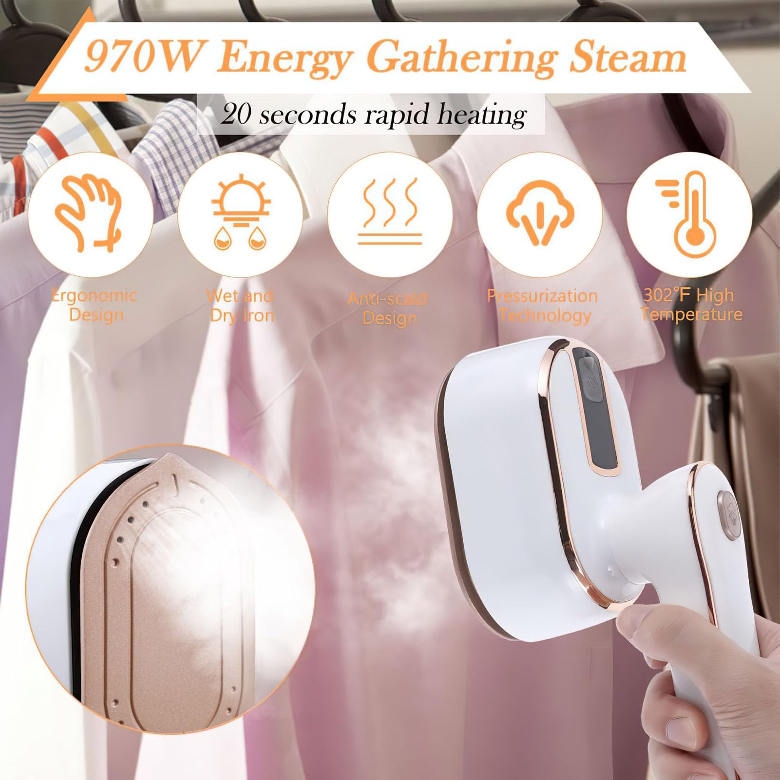 Portable Mini Steamer Iron for Clothes - 2-in-1 Travel Garment Steamer with Foldable Handle | Perfect for Wrinkle Removal at Home, Office & Travel
