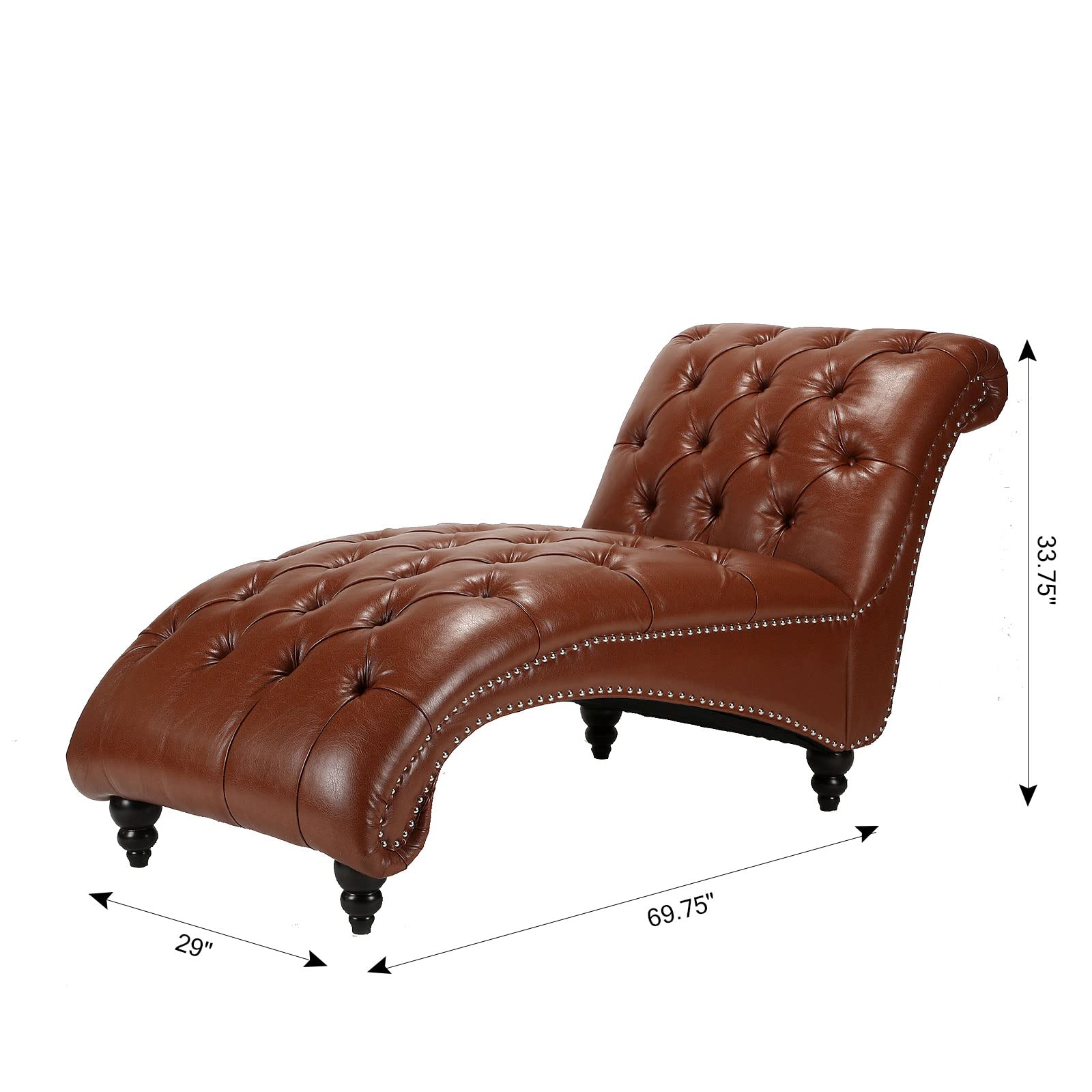 HomVent Leather Chaise Lounge Chair with Tufted Buttons - Indoor Modern Futon for Living Room, Office or Bedroom - Light Brown - Perfect for Relaxing, Reading & Small Space Decor