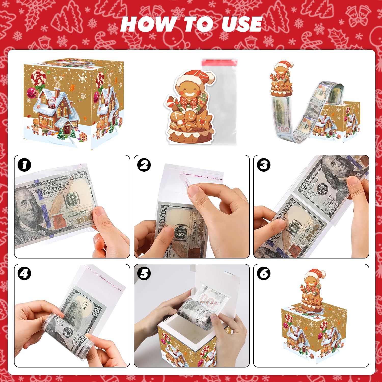 Gingerbread Man Christmas Money Box - Cash Gift Surprise Box for Women, Men, Boys & Girls | Holiday Savings Gift Idea for Christmas, Birthdays & Special Occasions