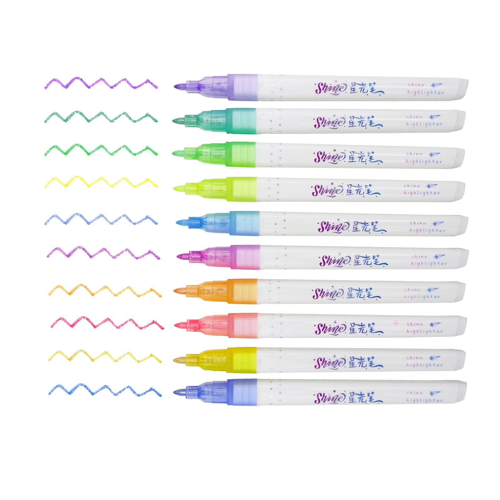 COLNK Glitter Highlighter Pens - Extra Fine Point Tip, Assorted Colors (10 Pack) - Perfect for Journaling, Drawing, Office & School Supplies | Great for Note-Taking, Scrapbooking & Creative Projects