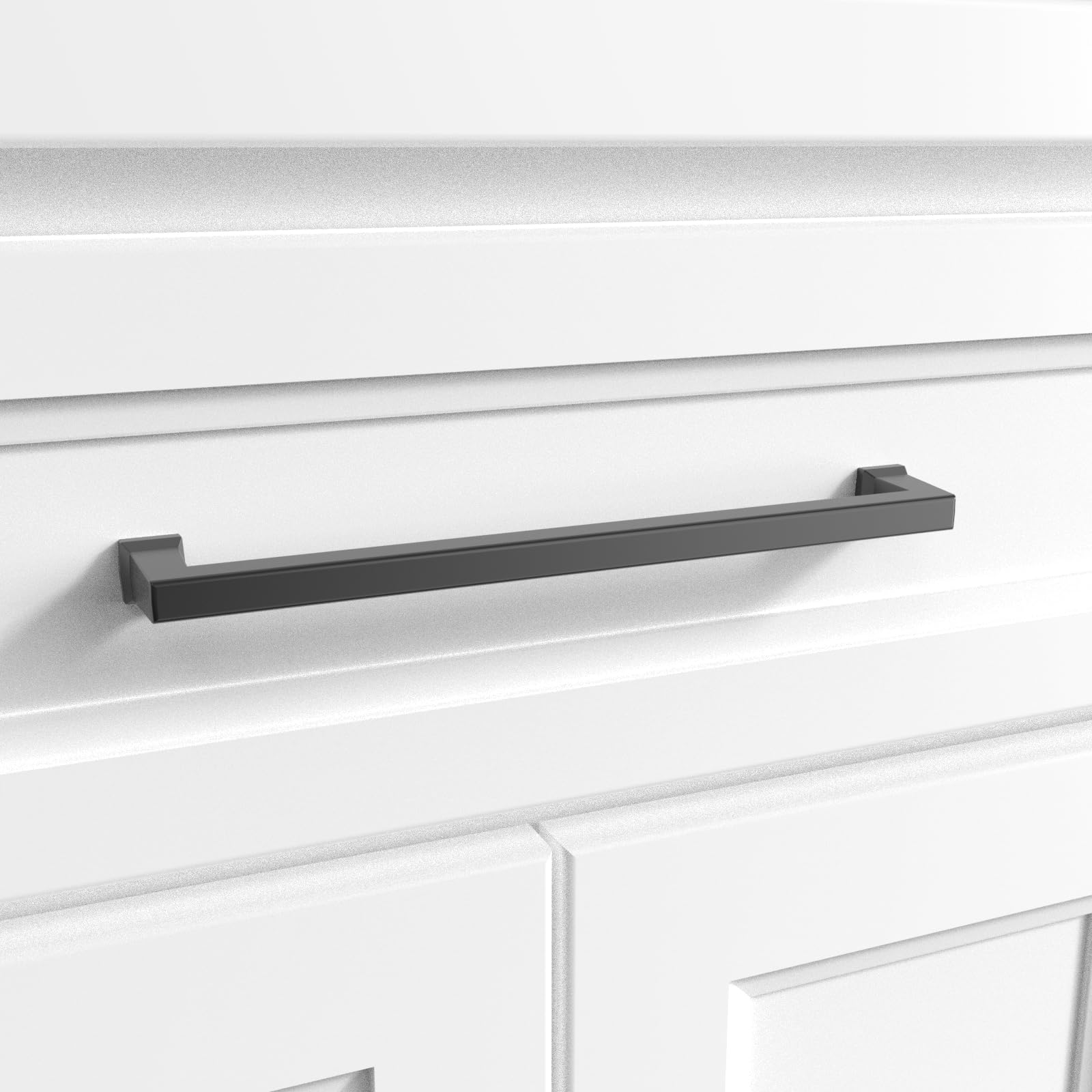 (10-Pack) Conrad 8-Inch Matte Black Cabinet Door and Drawer Pulls - Heavy Duty Hardware for Kitchen, Bathroom & Furniture - 8in Center-to-Center Measurement
