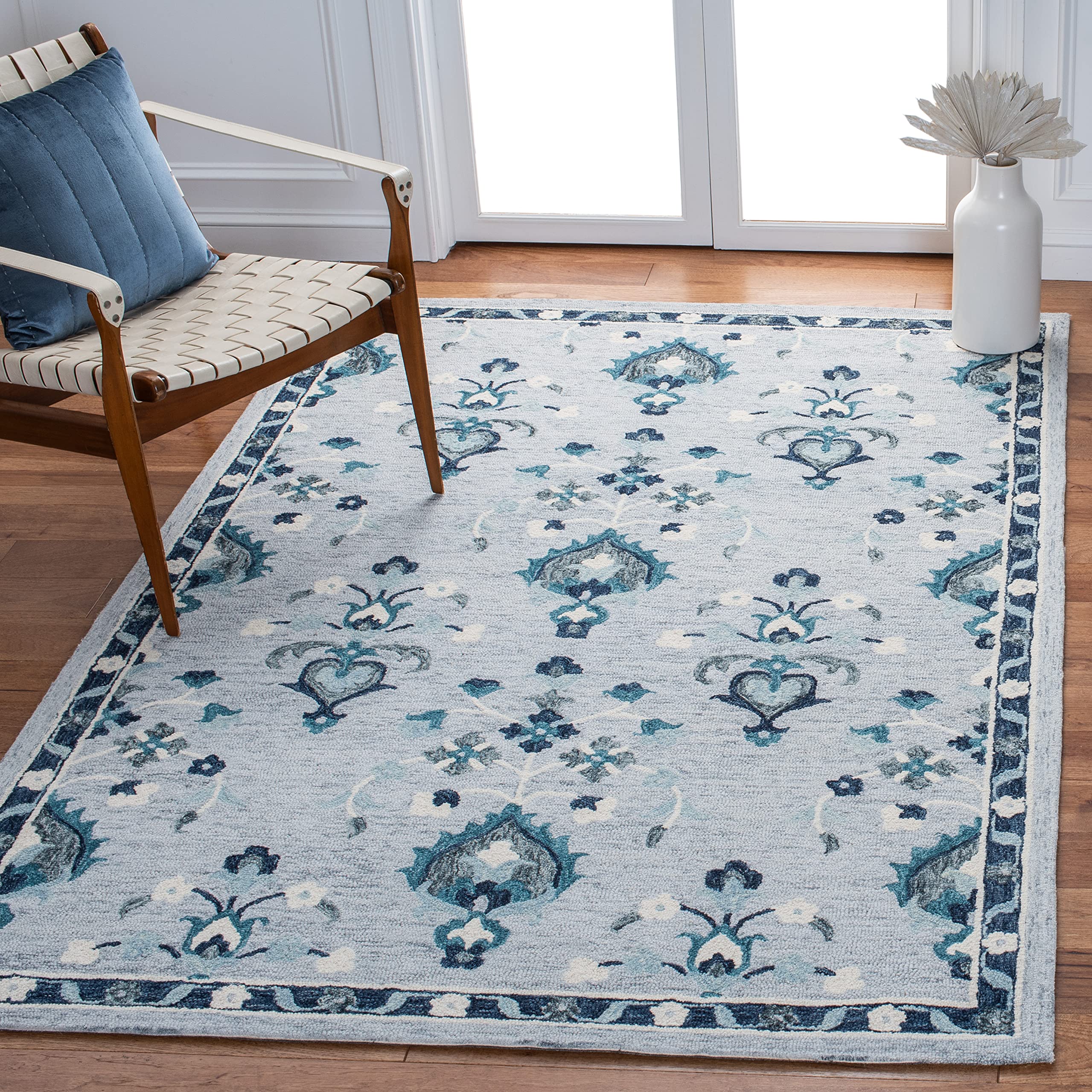 SAFAVIEH Metro Collection 6'x6' Square Blue & Ivory Wool Area Rug - Handmade Premium Quality for Living Room, Dining Room & Bedroom Decor | Soft & Durable Floor Covering for Home Interior Design