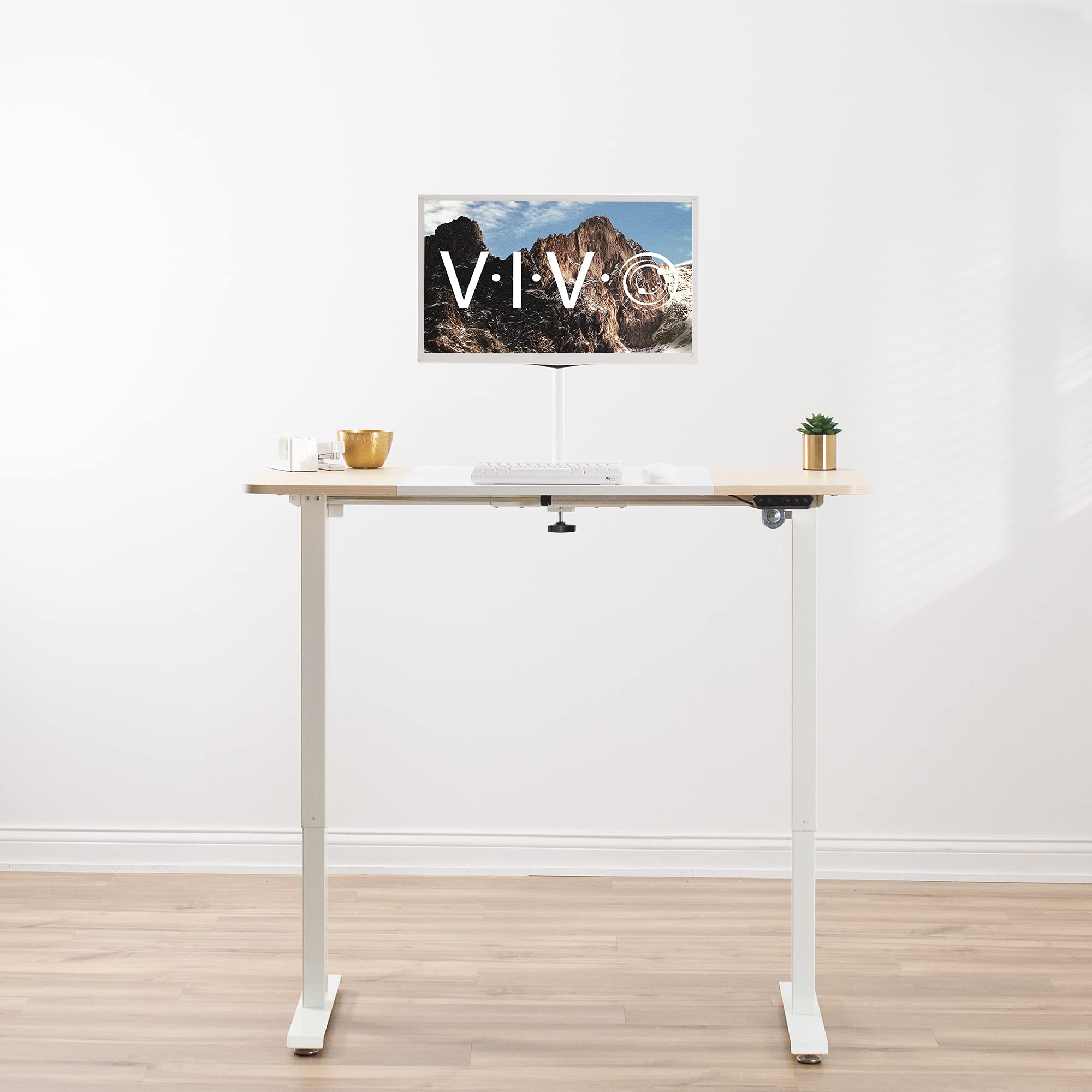 VIVO Electric Height Adjustable Standing Desk 47 x 24 Inches, Sit Stand Desk with Memory Controller, White & Light Wood (DESK-E144WC) - Perfect for Home Office, Gaming & Workspace Ergonomics