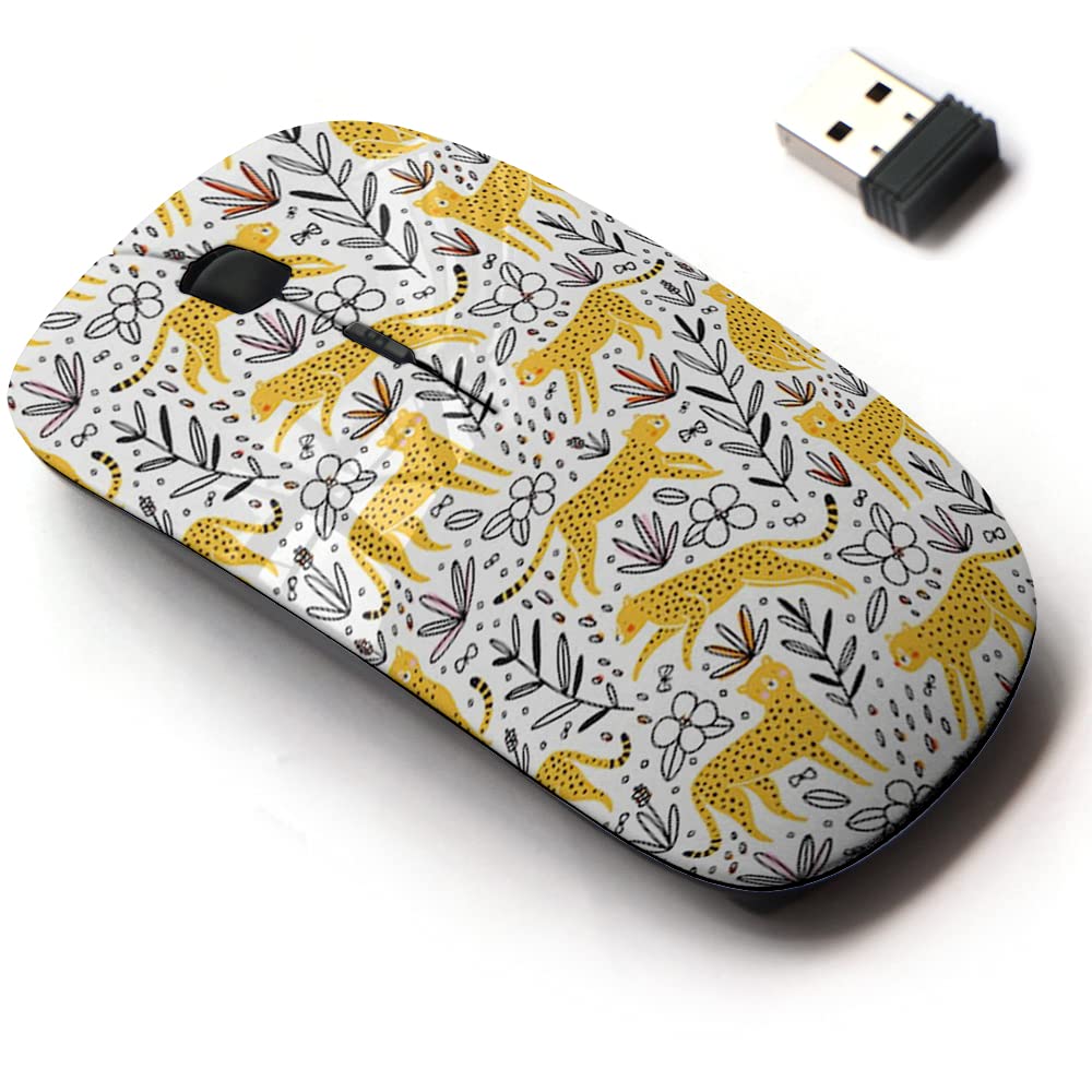 2.4G Wireless Mouse with Cute Cheetah Hunting Butterfly Pattern - Ergonomic Silent Click for Laptop, PC, Desktop Computer - Perfect for Office, Gaming, and Home Use