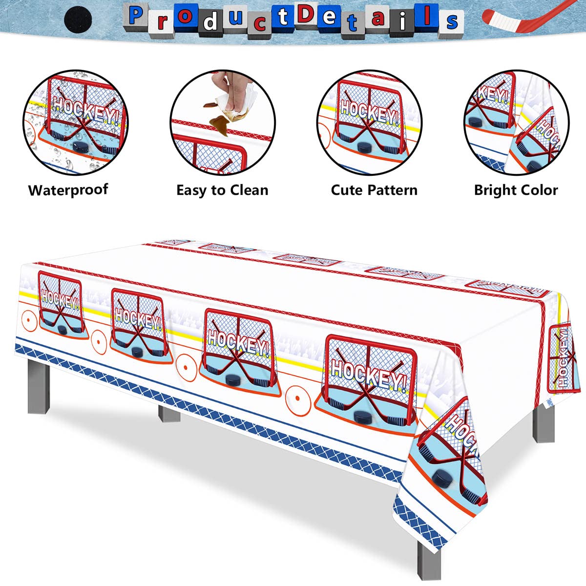 Hockey Party Supplies 61 Pcs - Plates, Napkins, Tablecloth Set for Kids Birthday & Game Day Celebration - Serves 20 Guests - Perfect for Hockey Themed Parties, Sports Events & Fan Gatherings