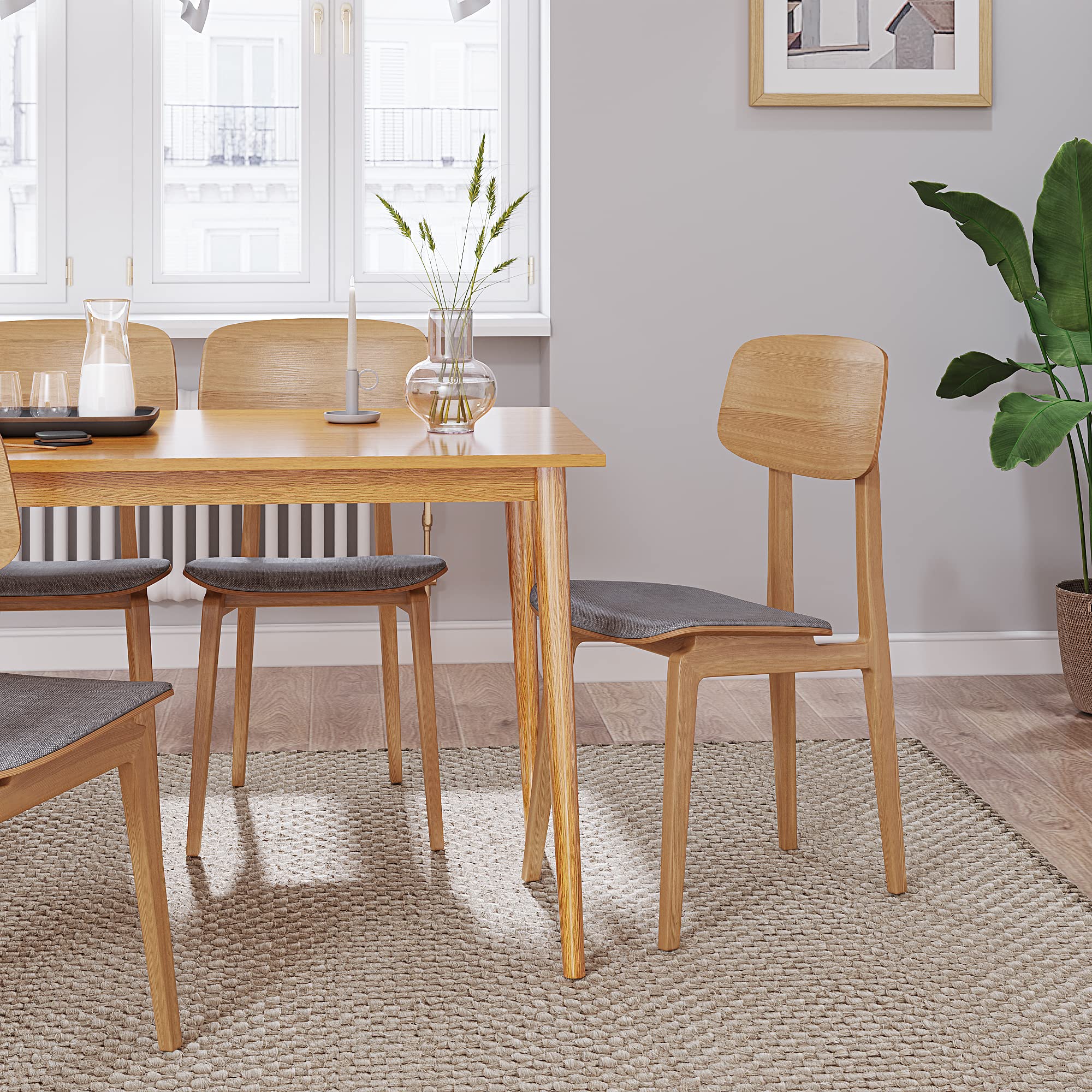 Panana 47 Inch Modern Dining Table - Solid Wood Legs, Oak Finish Kitchen & Dining Room Table - Perfect for Family Dinners, Entertaining Guests, and Small Space Homes
