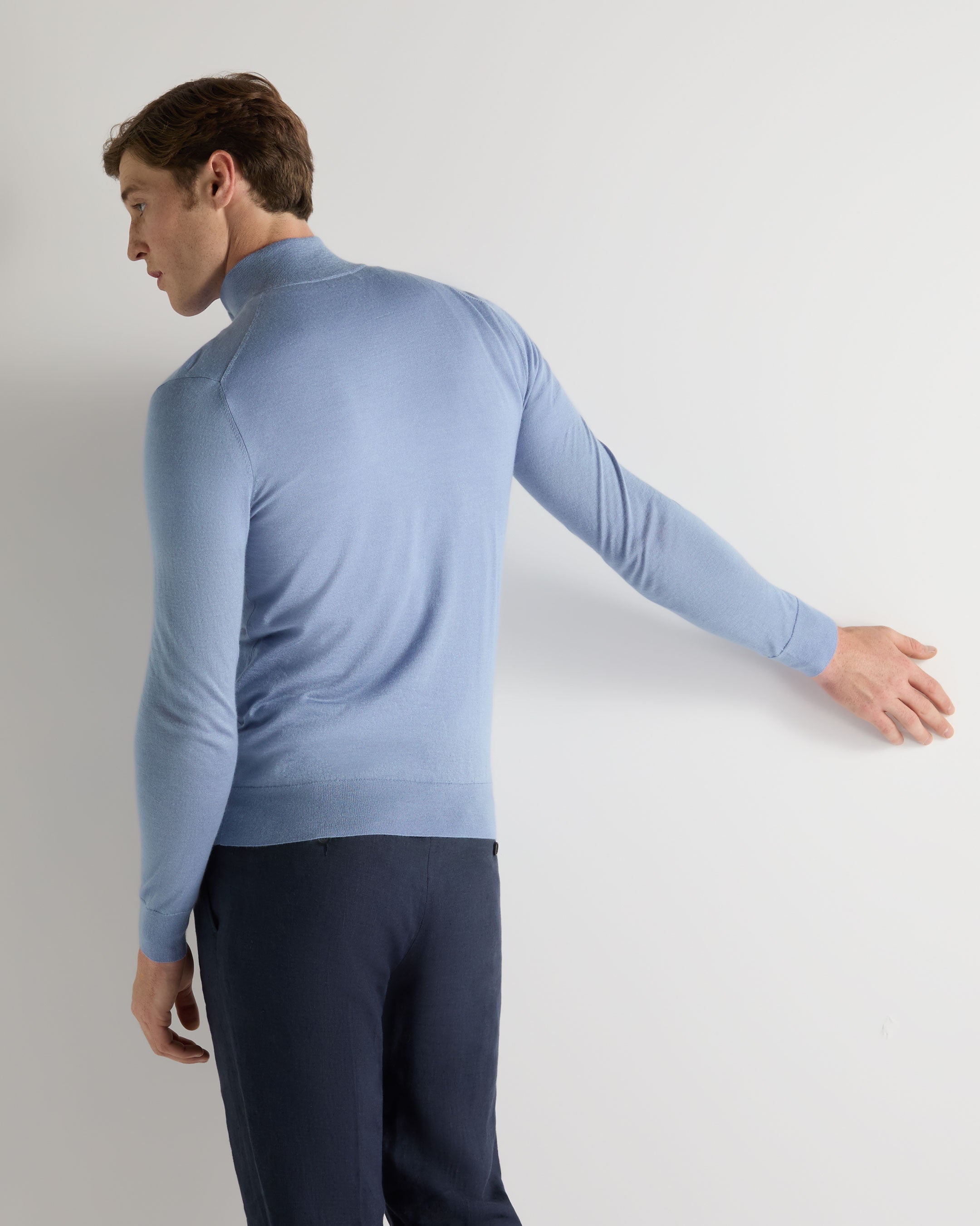 Premium Men's Cashmere Half Zip Sweater - Soft & Warm Fine Gauge Knit Pullover in Cornflower Blue | Perfect for Office, Travel & Casual Wear
