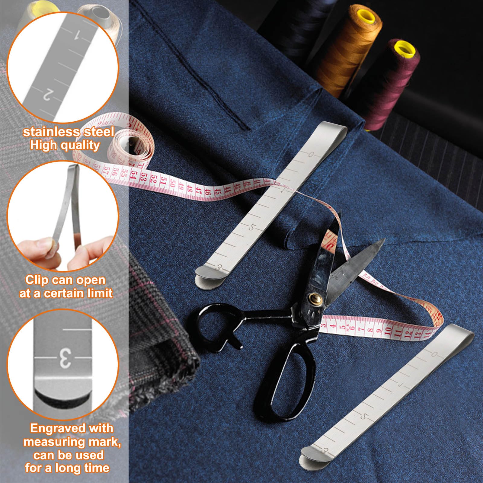 20-Piece Stainless Steel Sewing Clips Set - 3 Inch Hemming Clips with Measurement Ruler - Perfect for Quilting, Dressmaking & DIY Craft Projects